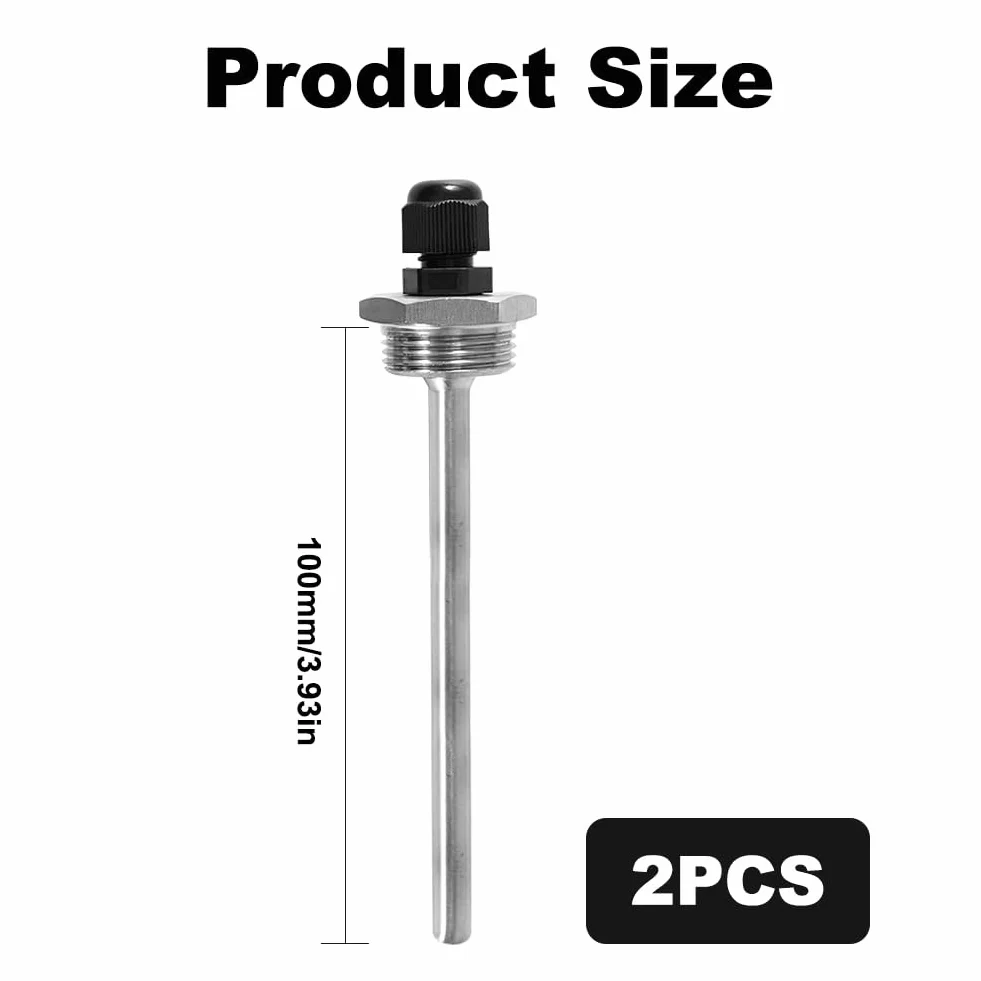 2 manguitos de buceo de 3/4 pulgadas, acero inoxidable 3/4 pulgadas Thermowell,100 mm de acero inoxidable, rosca G de 3/4 pulgadas para sensor de temperatura, tubo de protección de buceo para sensor
