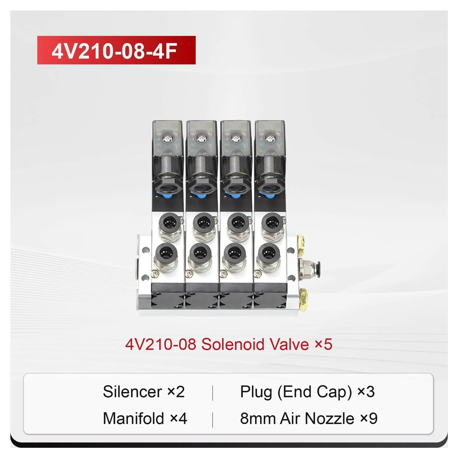 Electroválvula neumática 4V210-08, 5/2 vías, CC, 24 V, CA, 220 V, Doble Bobina, Control de Aire(4V210-08-4F)