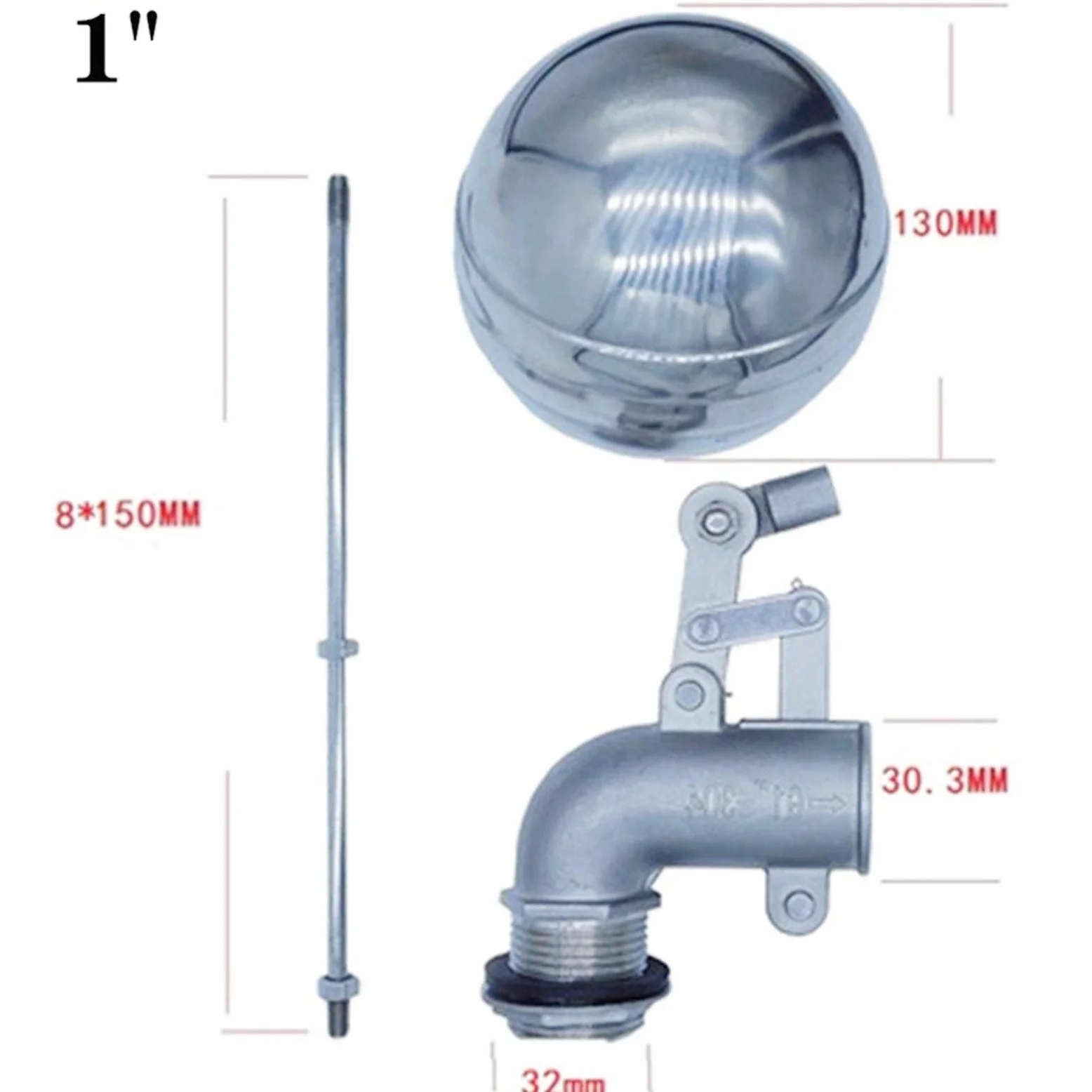 Válvula de Flotador de Bola, Válvula de Flotador Ajustable de Acero Inoxidable for Tanque de Agua, Codo Curvo, válvula de Bola Flotante, Cisterna de Flujo(1")