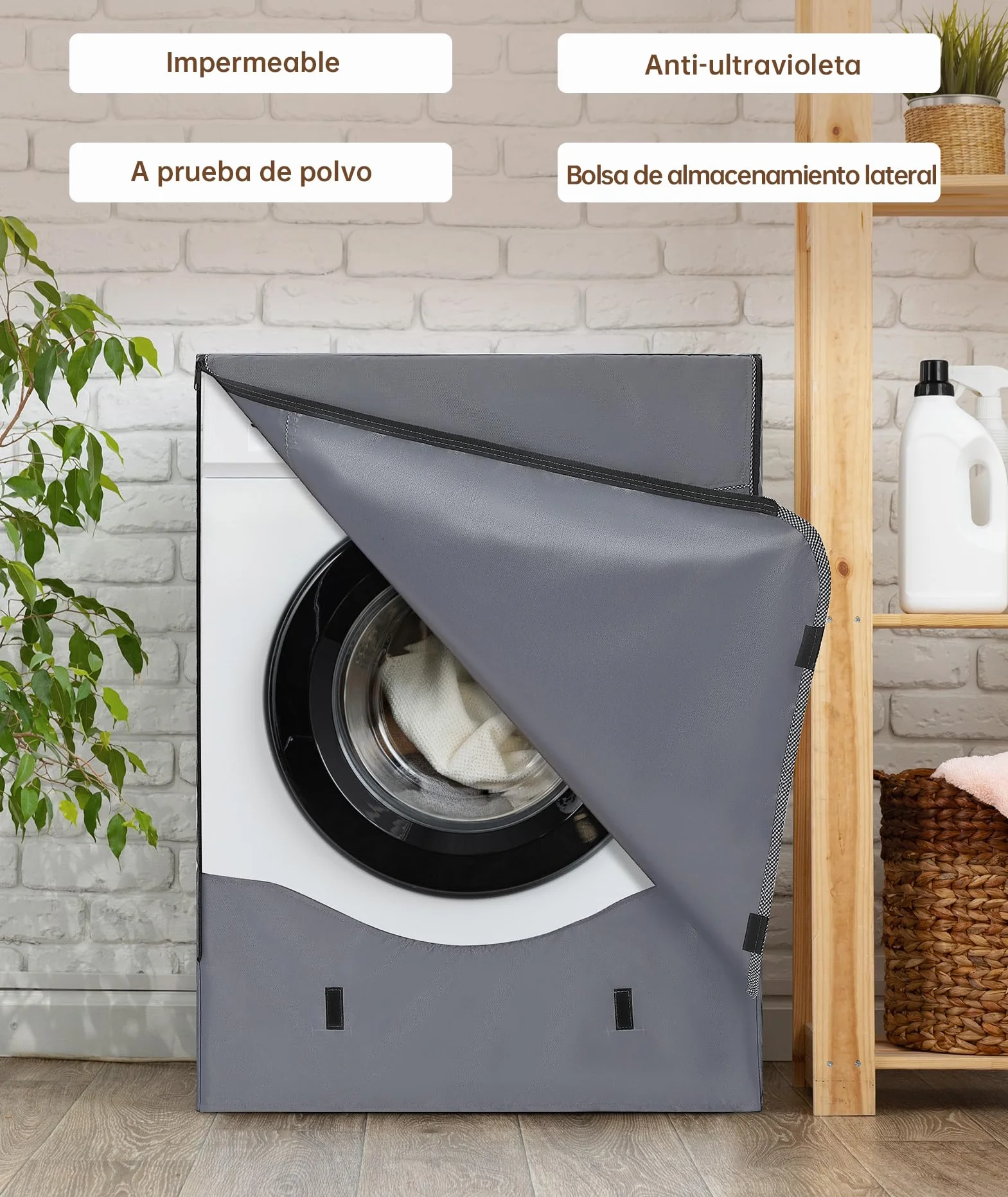 HAUSPROFI Funda Lavadora Exterior Impermeable 60x64x85cm, Funda Carga Frontal 420D, Funda Secadora Impermeable Gris