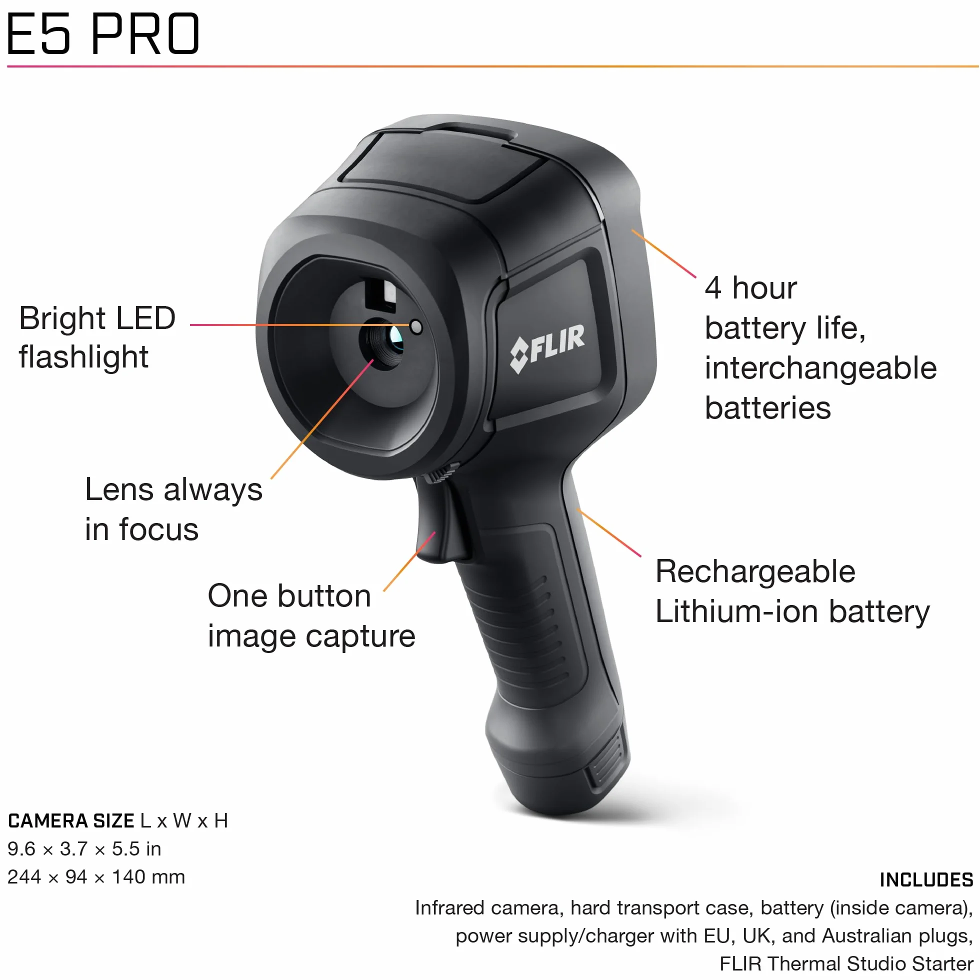 FLIR E5 Pro - Commercial Thermal Imaging Camera with Wifi. High Resolution Infrared Camera with FLIR Ignite Cloud