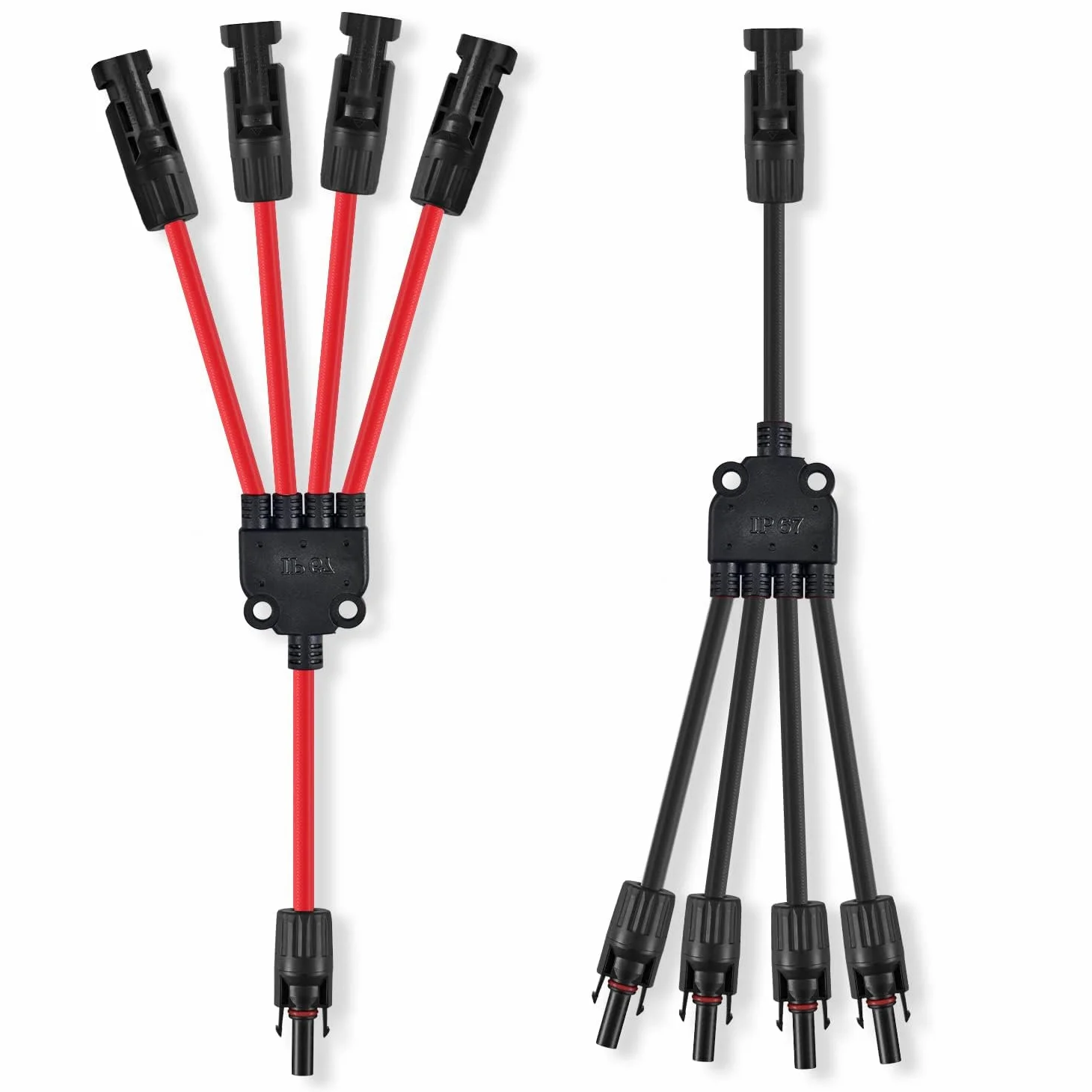 Conectores solares 4 a 1, adaptador paralelo de rama en Y para múltiples paneles solares (rojo y negro)