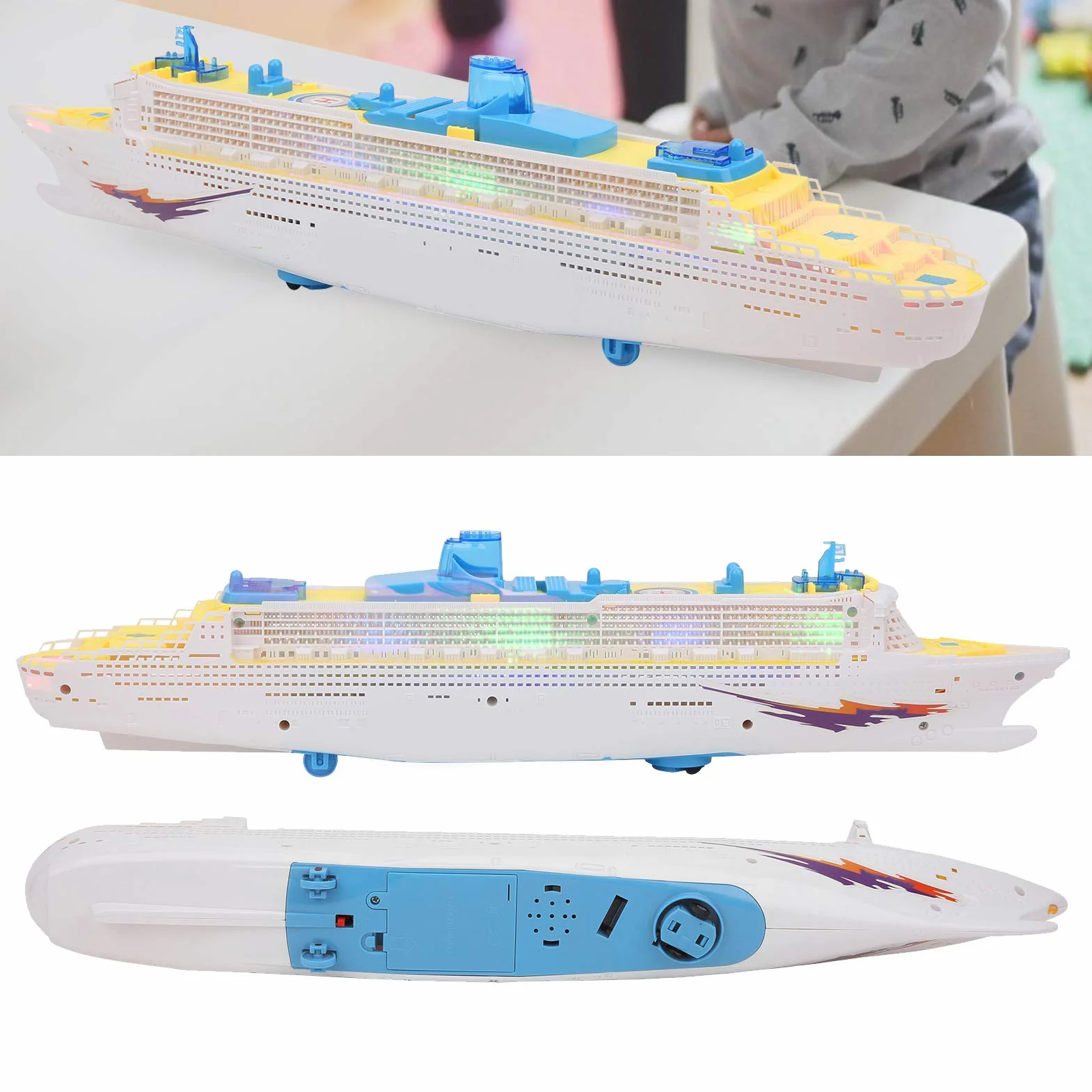 Barco de Juguete ABS Automático con Luces Alta Simulación para Niños Mayores de 3 Años