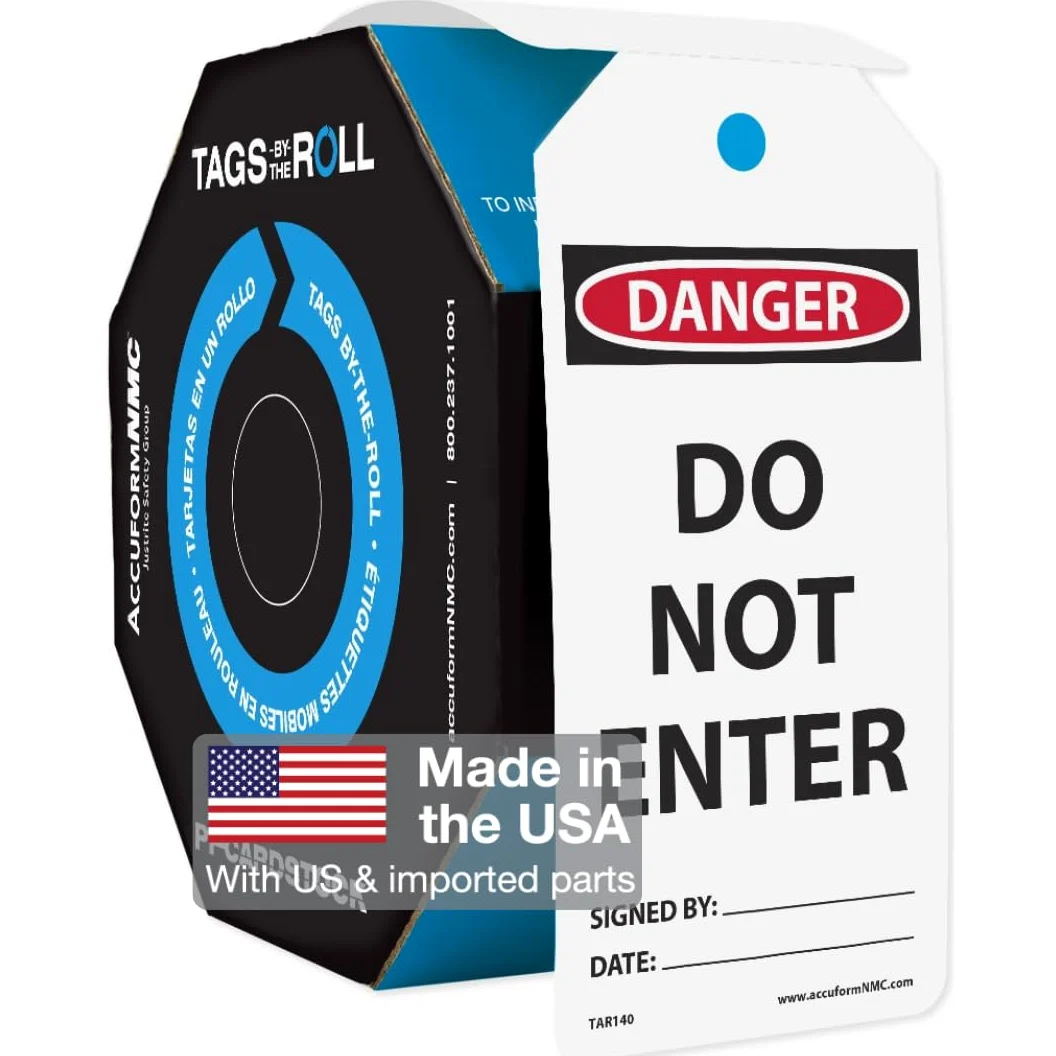 Accuform signos tar140 etiquetas by-the-roll seguridad etiquetas, leyenda "peligro no entrar," 6,25 cm de largo x 3 "Ancho x 0,01 cm de grosor, pf-cardstock, rojo/negro sobre blanco (rollo de 250)