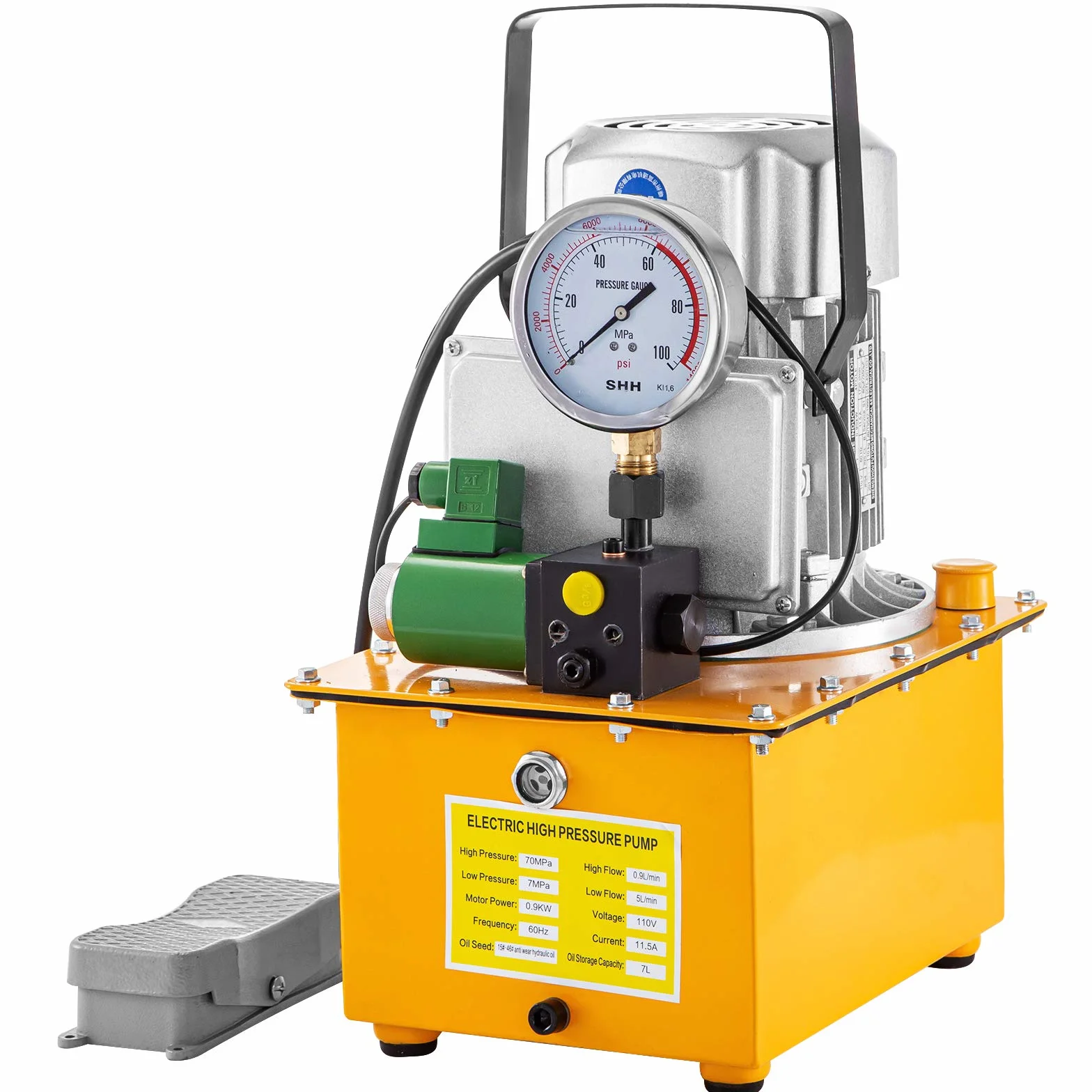 VEVOR Bomba Hidráulica Eléctrica, Bomba Hidráulica Accionamiento Eléctrico, Bomba Hidráulica Eléctrica de Doble Efecto con Interruptor Pedal de Válvula Solenoide Doble Acción 750 W 220 V 7 L