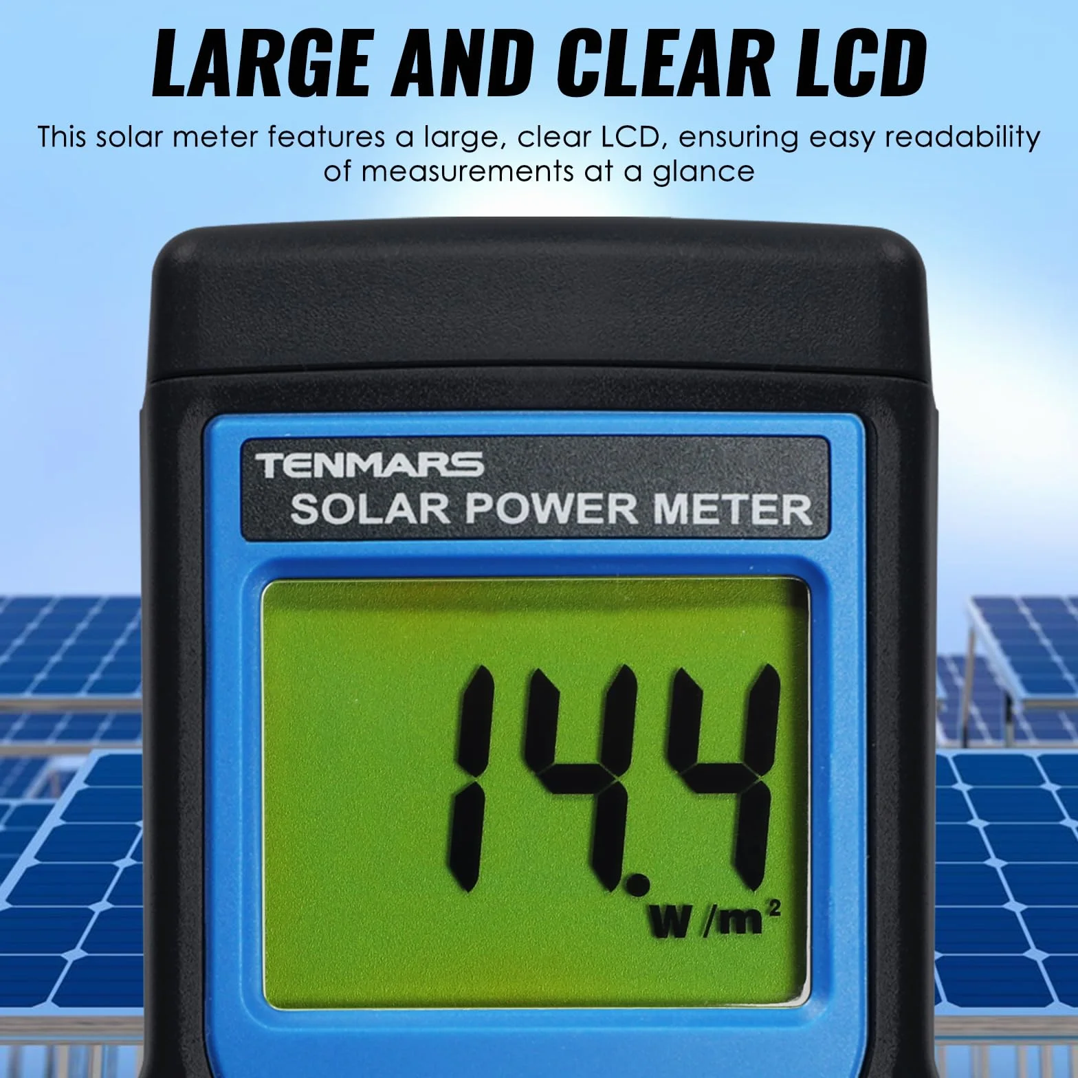 Mano Retenida Digital Solar Poder Metro (Piranómetro) 2000 W/m2, 634BTU / (ft2xh) Medición Solar Radiación Energía Insolación Ensayador