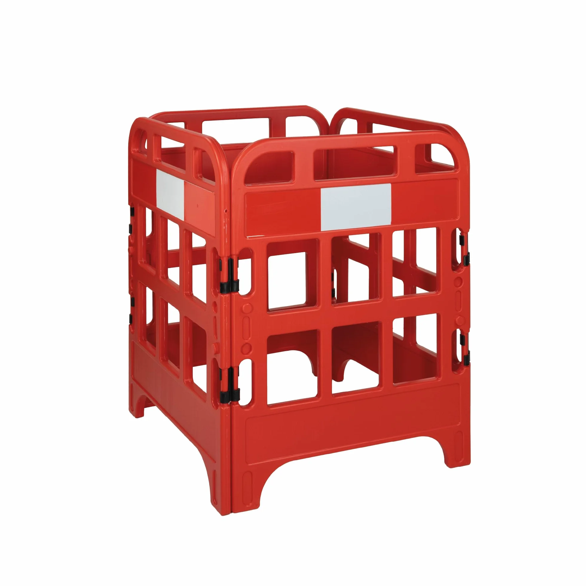 Valla de Seguridad Modular Plegable de Plástico con Bandas Reflectantes | Set de 4 Paneles Conectables | 100x75 cm | Barrera de Protección para Obras, Zonas de Reparación y Áreas Peatonales