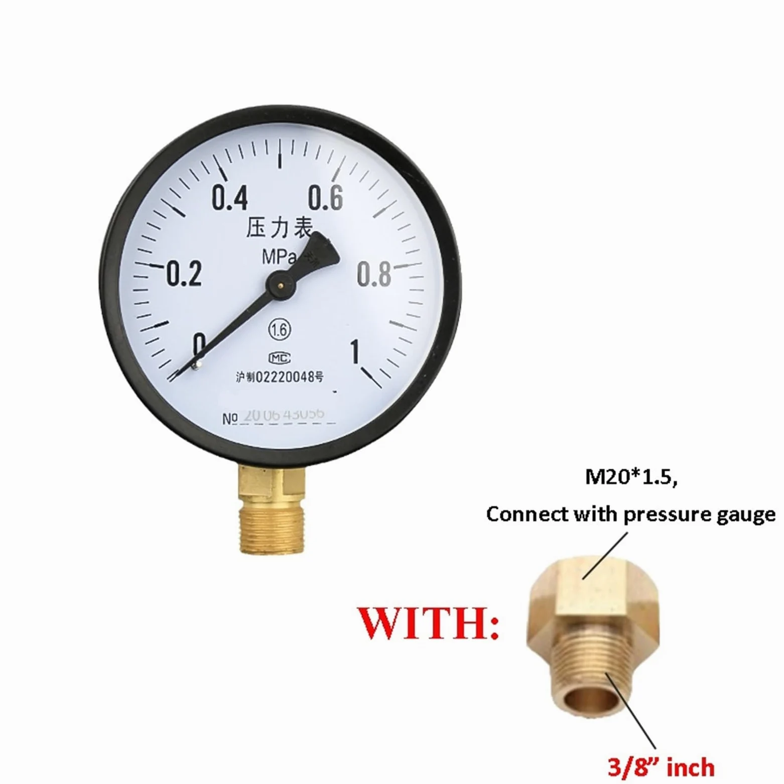 Manómetro de presión de agua/aire/vacío con dial de 100 mm Manómetro universal de agua a gas con rosca métrica M20*1,5 Unidad Manómetro Mpa(Only Gauge,0-0.1Mpa)
