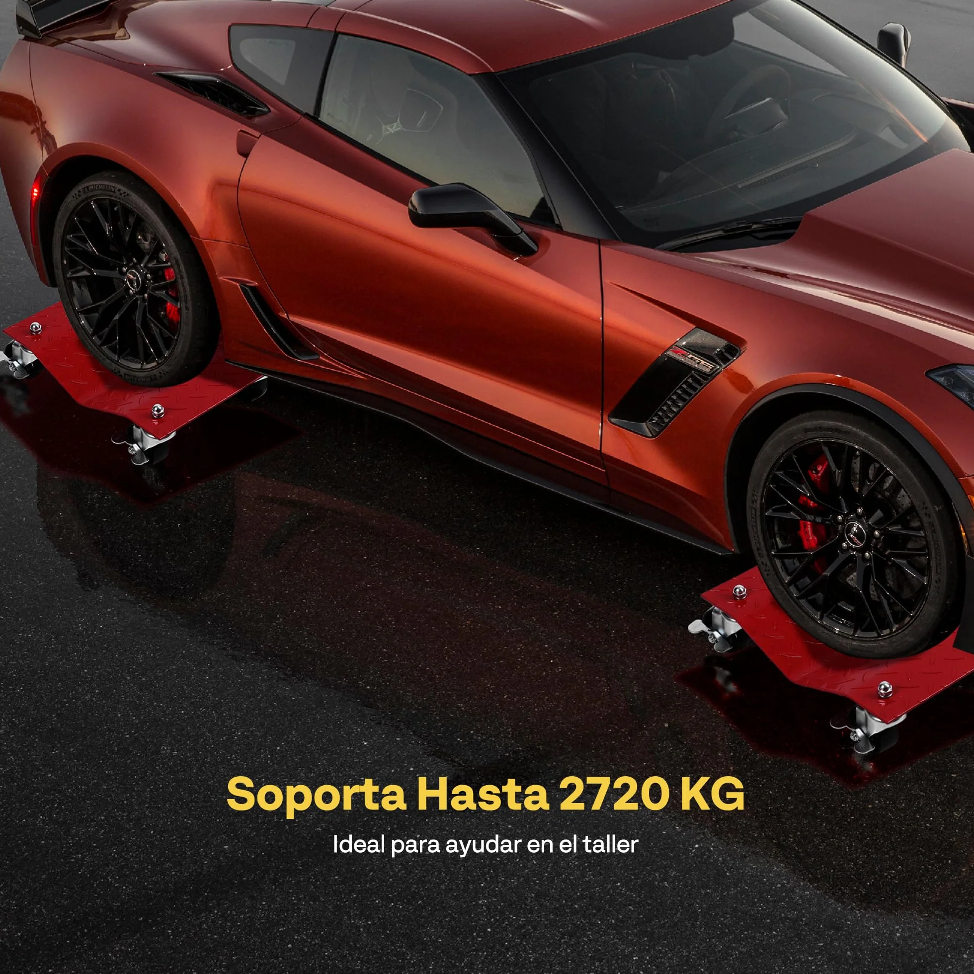 VIVOHOME Carro de Manipulación de Coches 4 Piezas 680kg Capacidad Carga 2720kg en Total para Mover Coches Camiones y Motocicletas Rojo