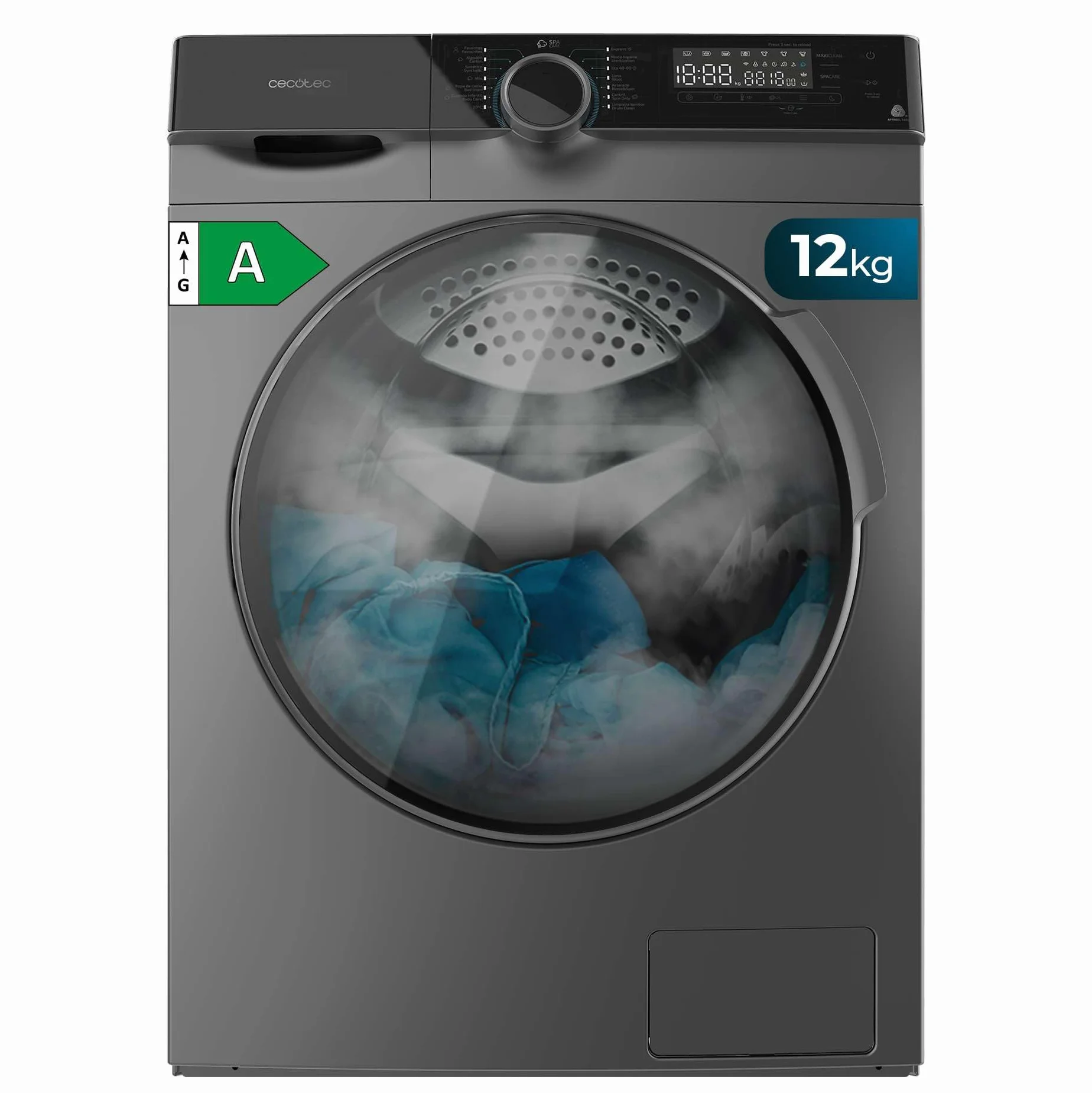 Cecotec Lavadora Carga Frontal Bolero DressCode 121000 Steel 12 kg 1400 rpm 2000 W Motor Inverter Plus