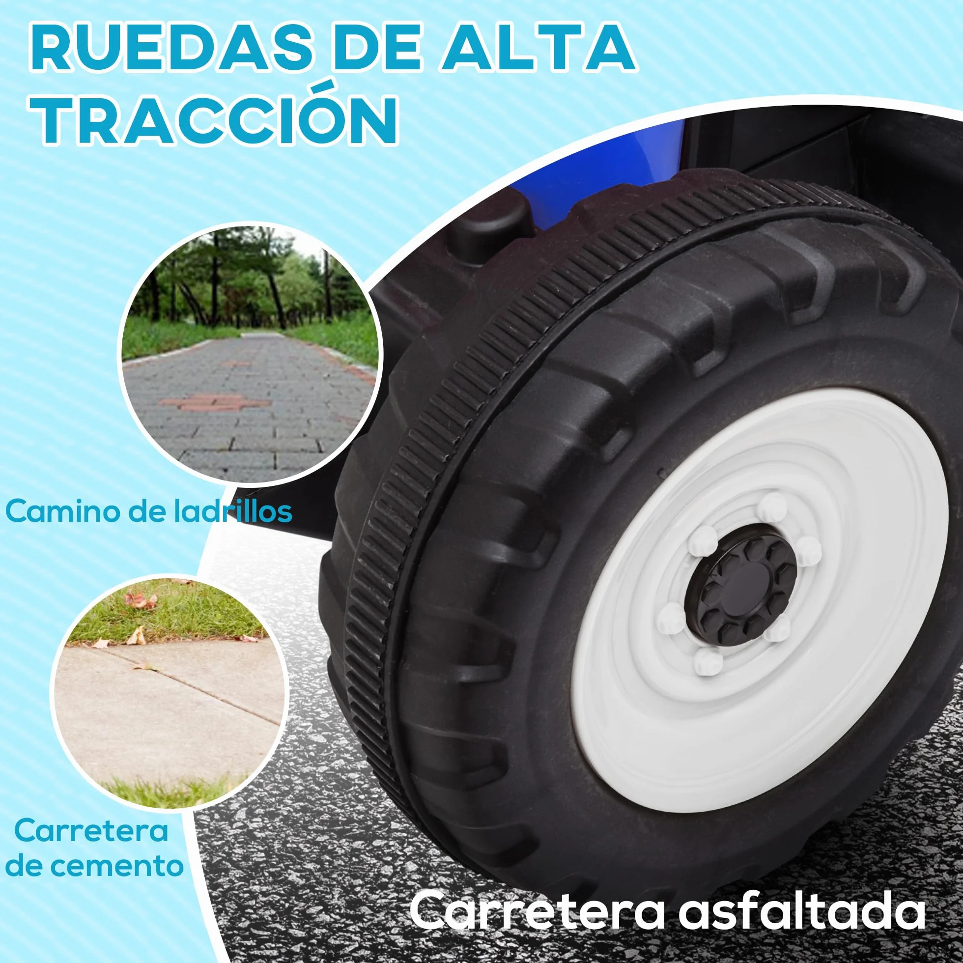 HOMCOM Tractor Eléctrico con Remolque Desmontable para Niños 3-6 Años Control Remoto Música MP3 Luces 136,5x50x52,5 cm Azul