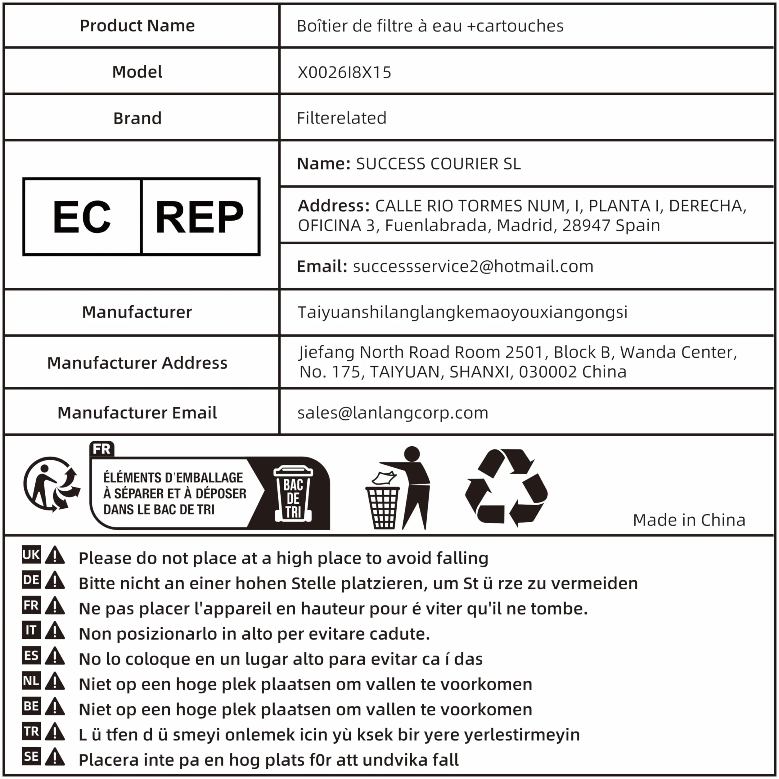 Caja de filtro de 10 pulgadas transparente de una etapa 3/4" BSP latón para cartuchos 2.5" x 10"