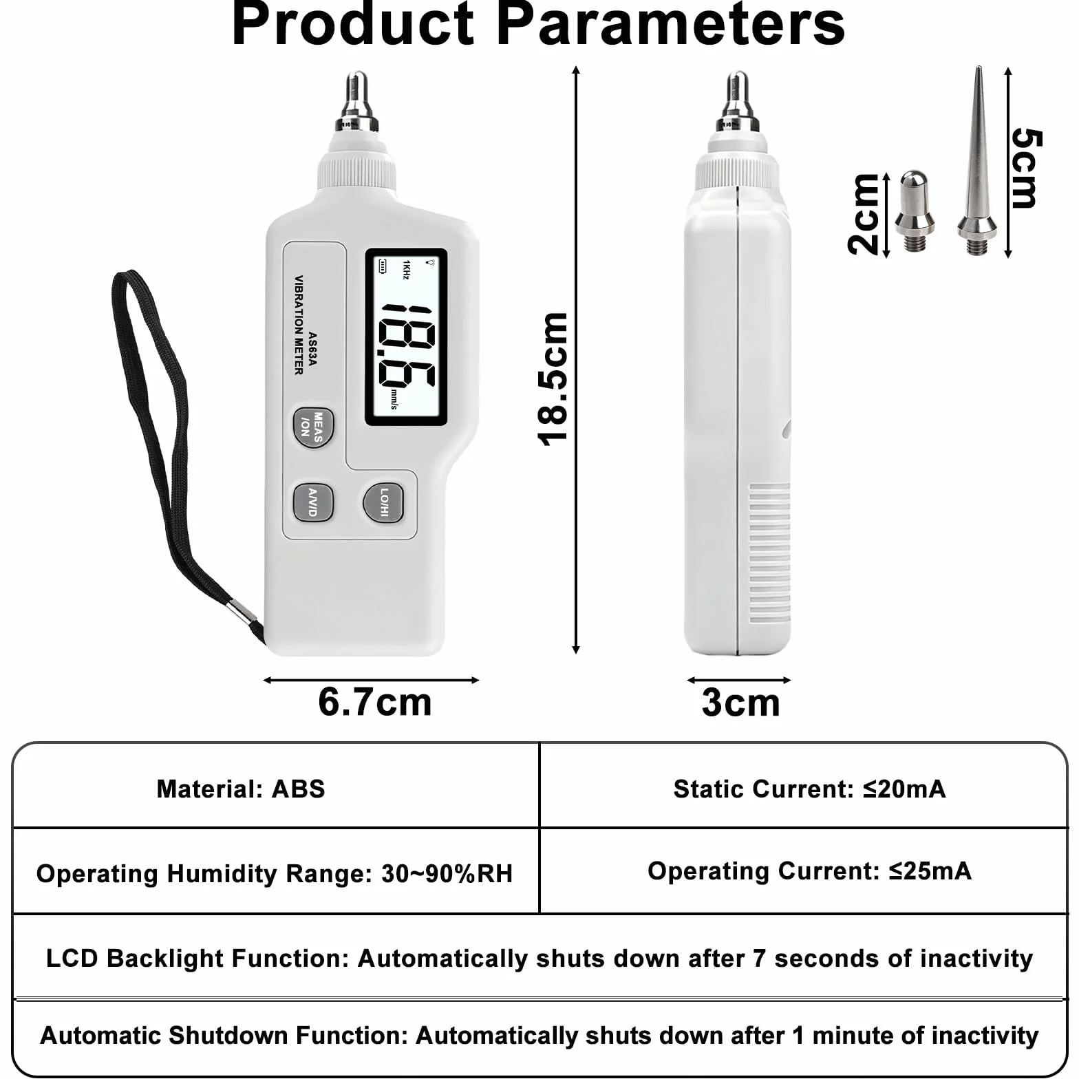 AS63A Medidor de Vibraciones, Medidor Digital de Vibracion,Analizador de Vibraciones con pantalla LCD Medición de aceleración,velocidad y desplazamiento,para Industria,Construcción,Automoción