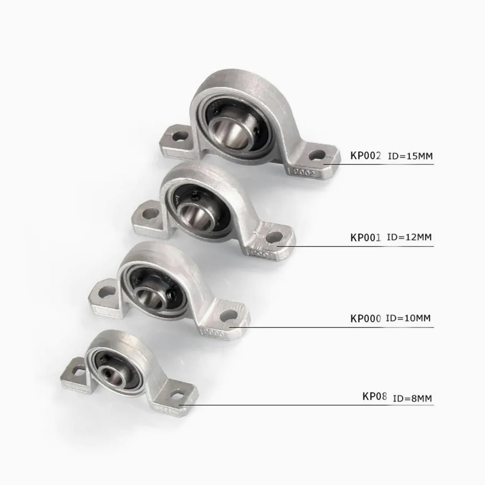 4 piezas Kp08 Kfl08 Kfl000 Kp Soporte de eje de inserción de cojinete Rodamientos esféricos de aleación de zinc con carcasa de bloque de almohada(KP005 25mm)