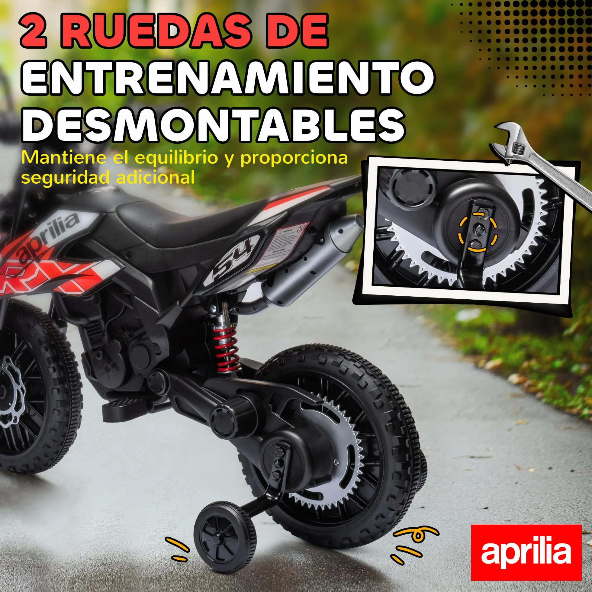 AIYAPLAY Moto Eléctrica Infantil 12V Aprilia con Ruedas Auxiliares, 6 km/h, Rojo
