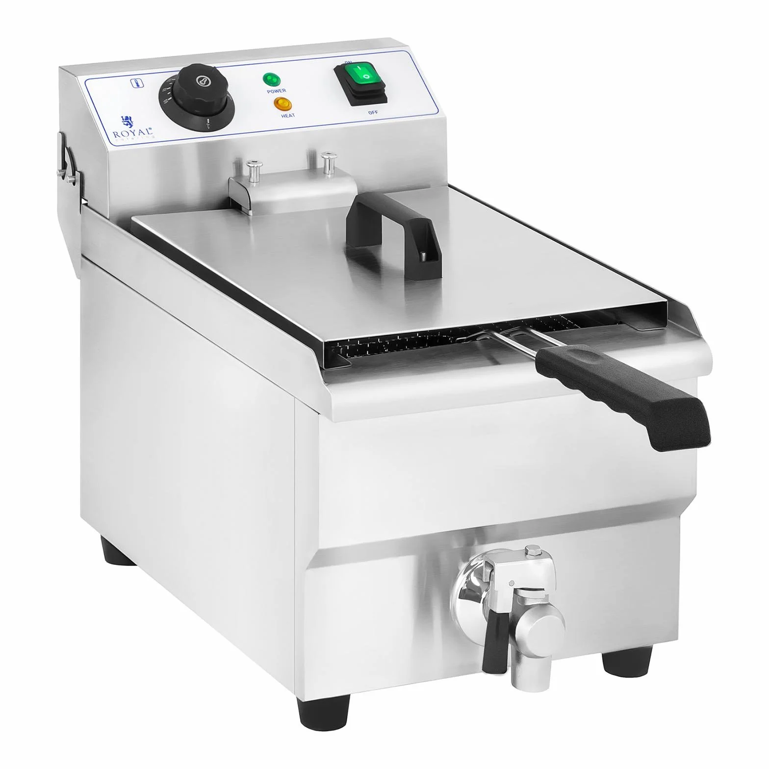 Royal Catering Freidora Electrica Profesional RCEF 10EH-1 (10 L, 3 000 Watt, Termostato, Grifo de vaciado, Acero inoxidable)