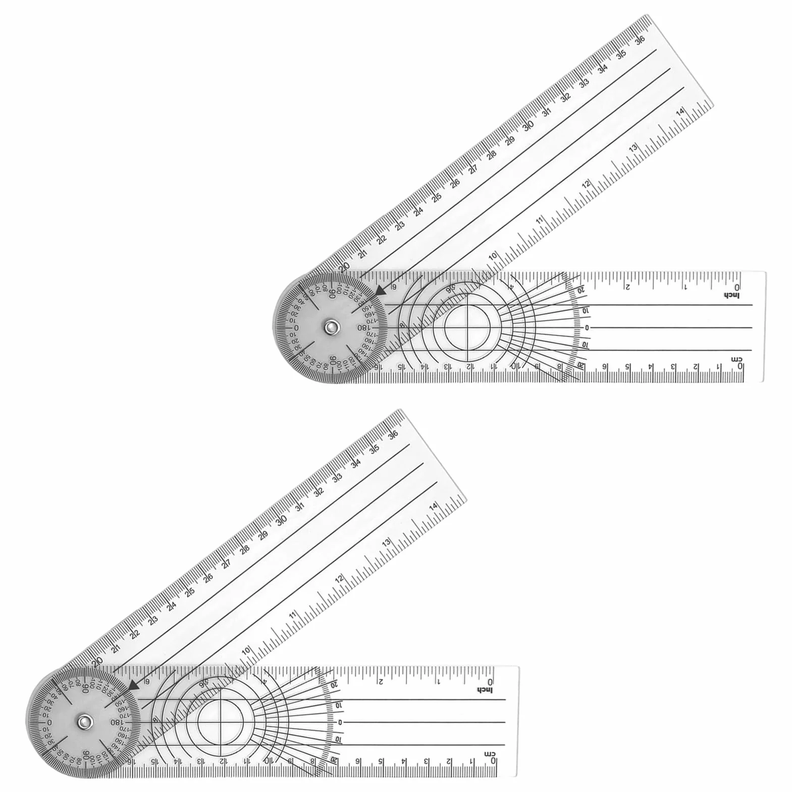 Goniometro PVC Fisioterapia 360° Rotacion Transparente Transportador 2 Piezas