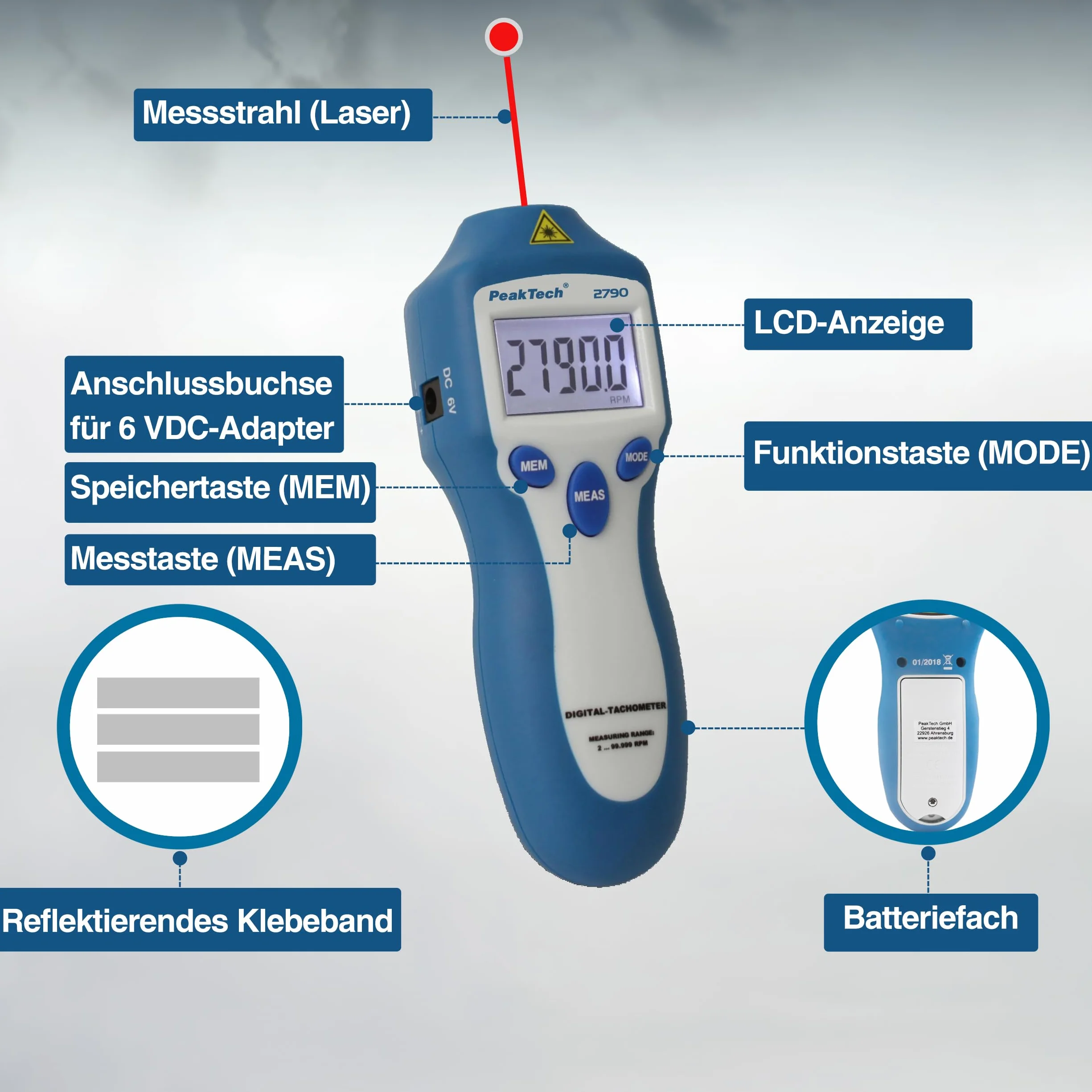 PeakTech 2790 Tacómetro cuentarrevoluciones 100.000 sin contacto 2 y 4 tiempos gasolina diesel