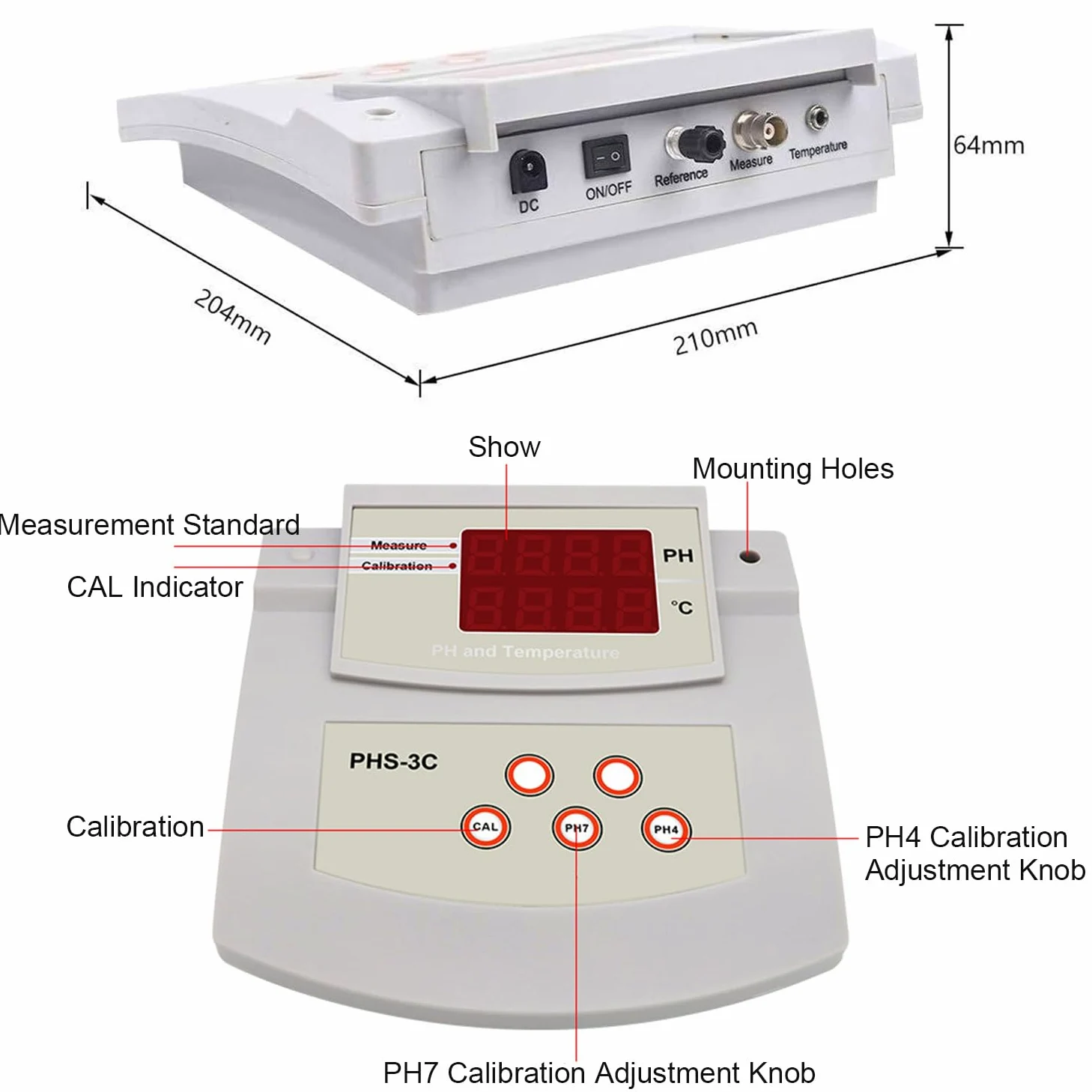 Genérico Medidor De Ph De Sobremesa para Laboratorio, Medidor De Ph Digital, Calibración Automática con Precisión De 0,01 Ph, Compensación De Temperatura De Doble Electrodo