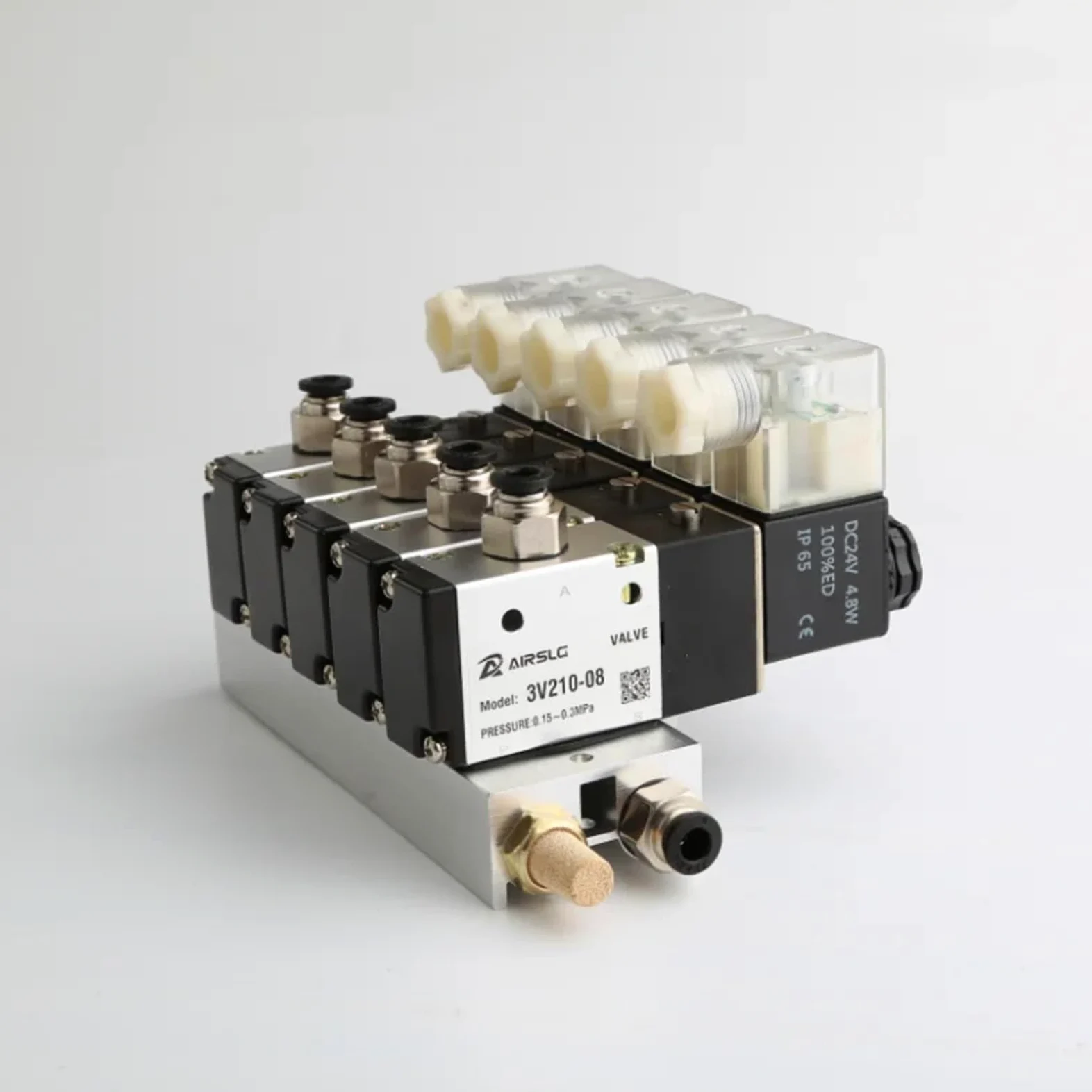 Bloque de electroválvulas normalmente cerradas con base for silenciador, colector DCAC 110 V/220 V, 3 puertos(Ac110v 8 in 8 Out)