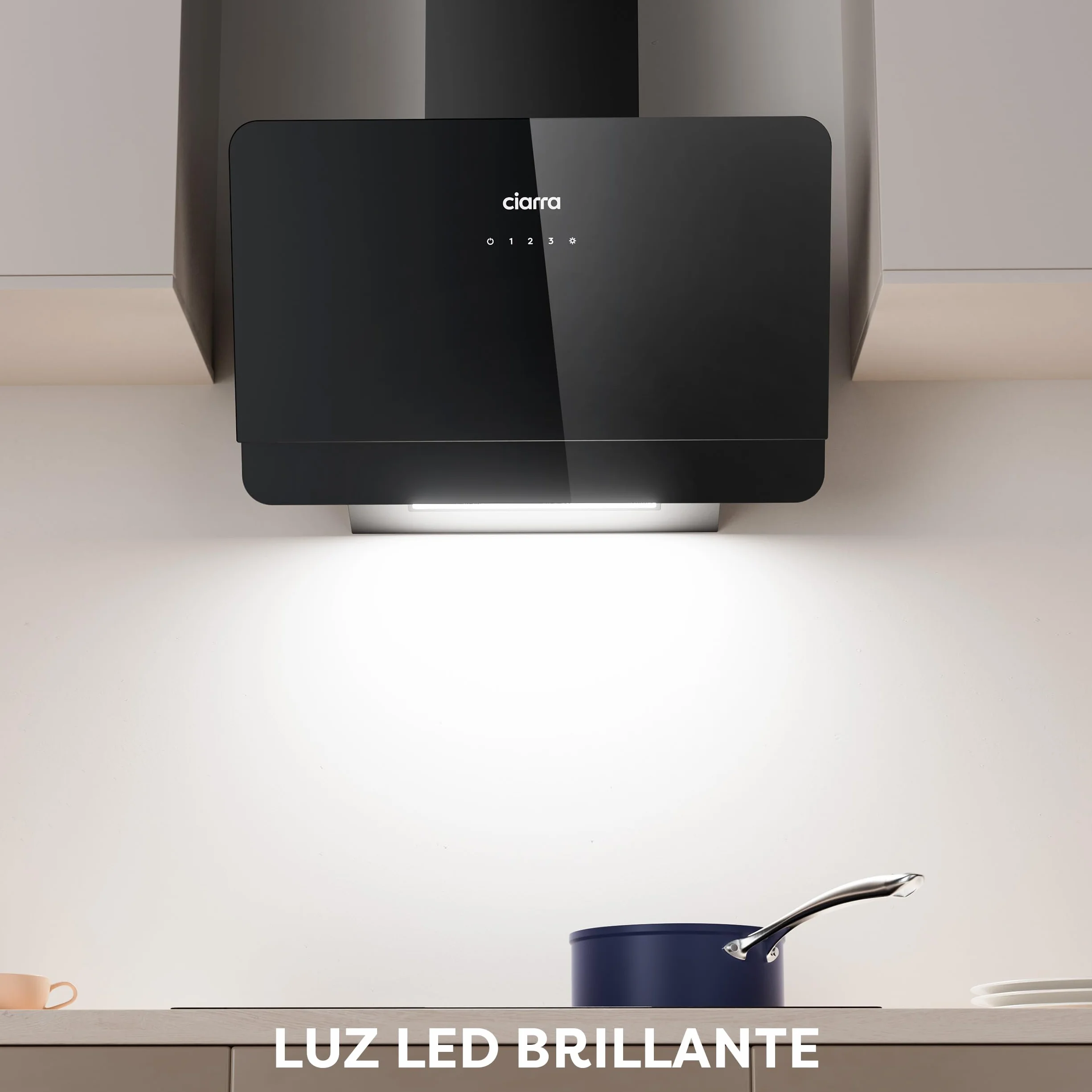 Ciarra CBCB6765C Campana de Pared Inclinada 60 cm 580 m³/h Clase A+ Control Táctil Panel de Cristal Negro