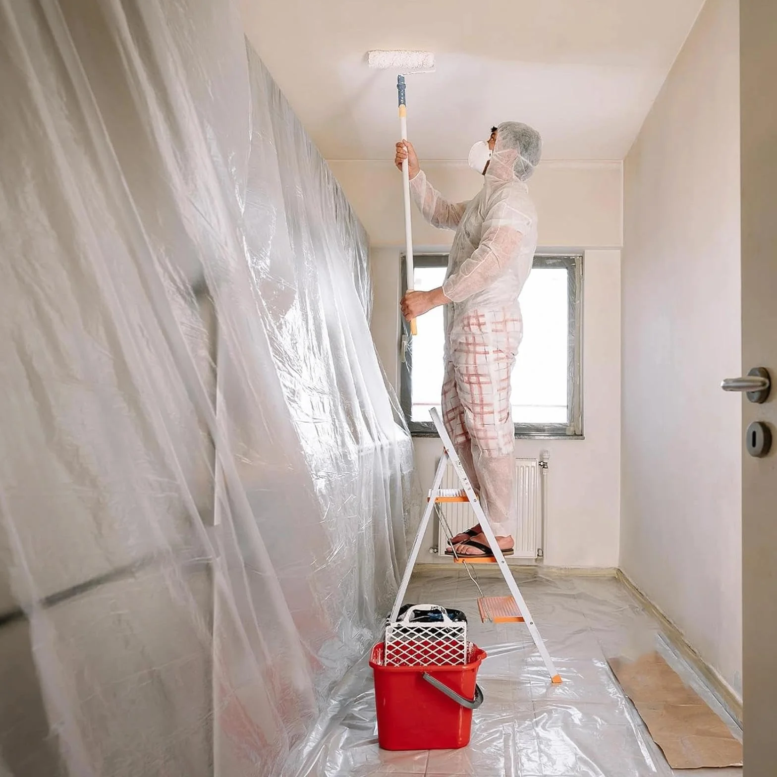 Película Protectora en Aerosol Impermeable 3 Rollos 270 cm x 20 m Transparente Plástico Cubretodo