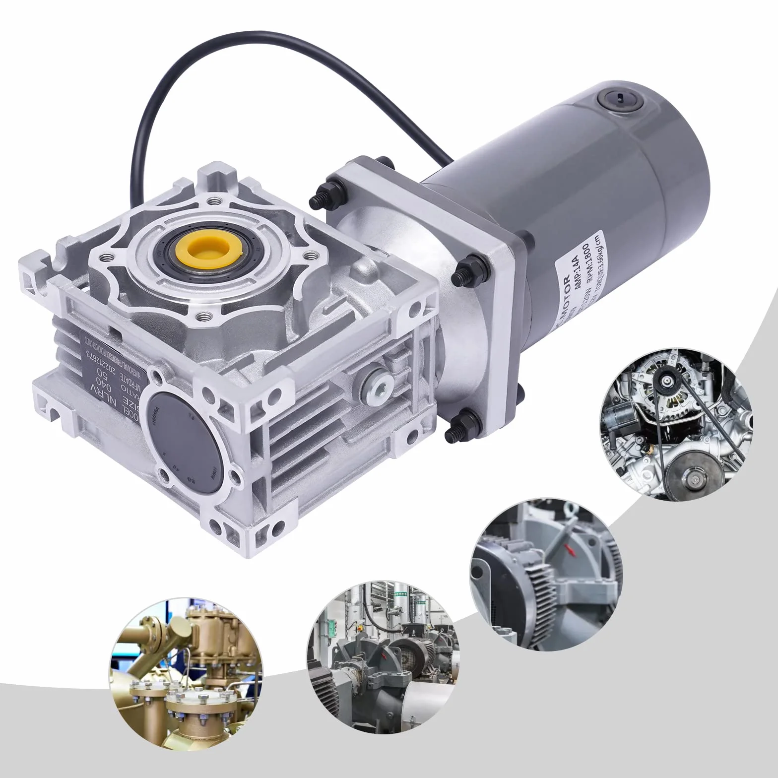Motor de engranaje de 12 V CC, 120 W RV40, velocidad ajustable en sentido horario/CCW con autobloqueo, para barbacoas automáticas/mezcladores/puertas/ventanas, gris (12 V)