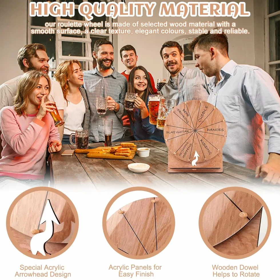 Ruleta De La Suerte Giratoria de Madera con 10 Rotuladores, Goma y Destornillador para Juegos de Palabras y Fiestas