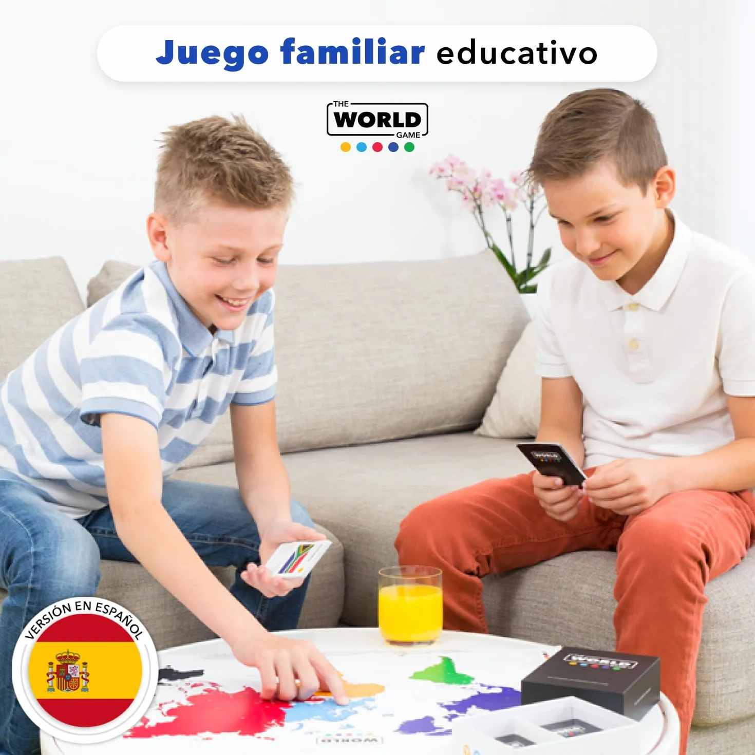 The World Game Juego de Mesa Geografía Educativo 194 Cartas Países Capitales Banderas Mapa Mundi Incluido Español