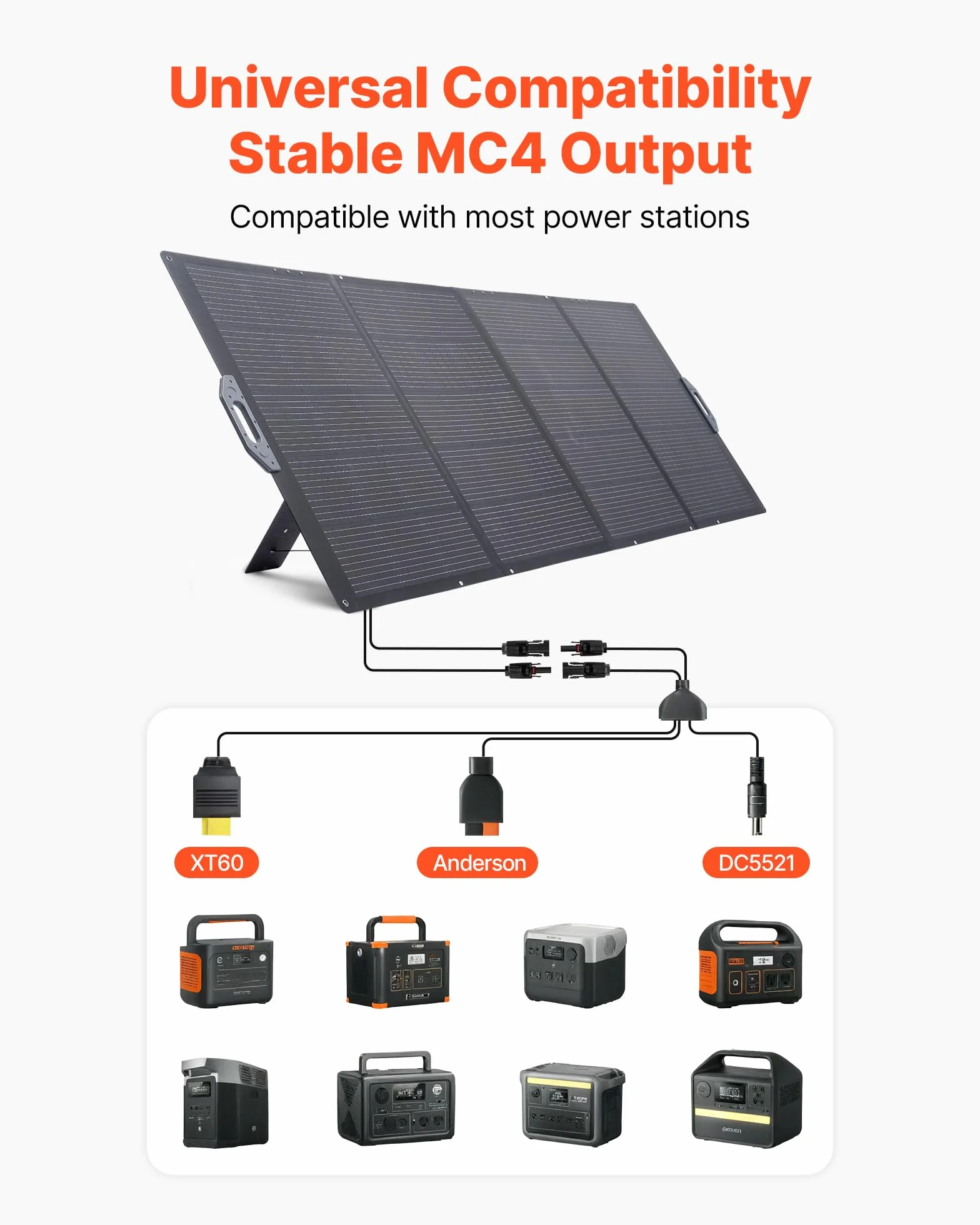 VEVOR Placa Solar Plegable 400W, Panel Solar Monocristalino Portátil, Eficiencia 24%, con Cable de MC4 y Adaptador de Conector, IP67 Impermeable, Compatible con Estaciones de Energía Acampada Viajes