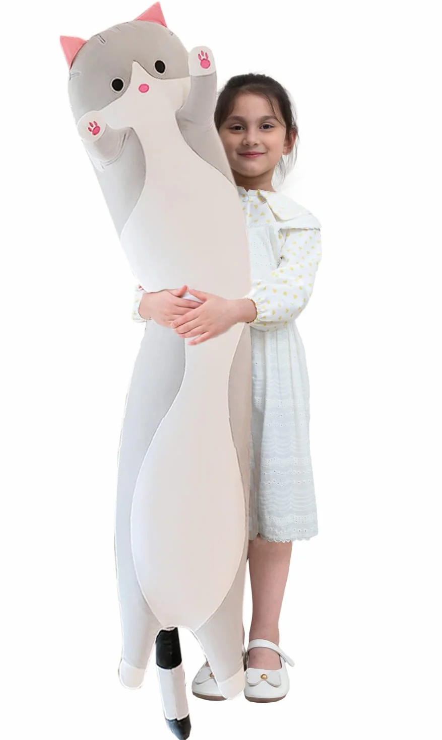 Almohada Gigante de Gato de Peluche con Dibujos para el Cuerpo del Gatito, Juguete para Niños y Novias (110cm, Gris)