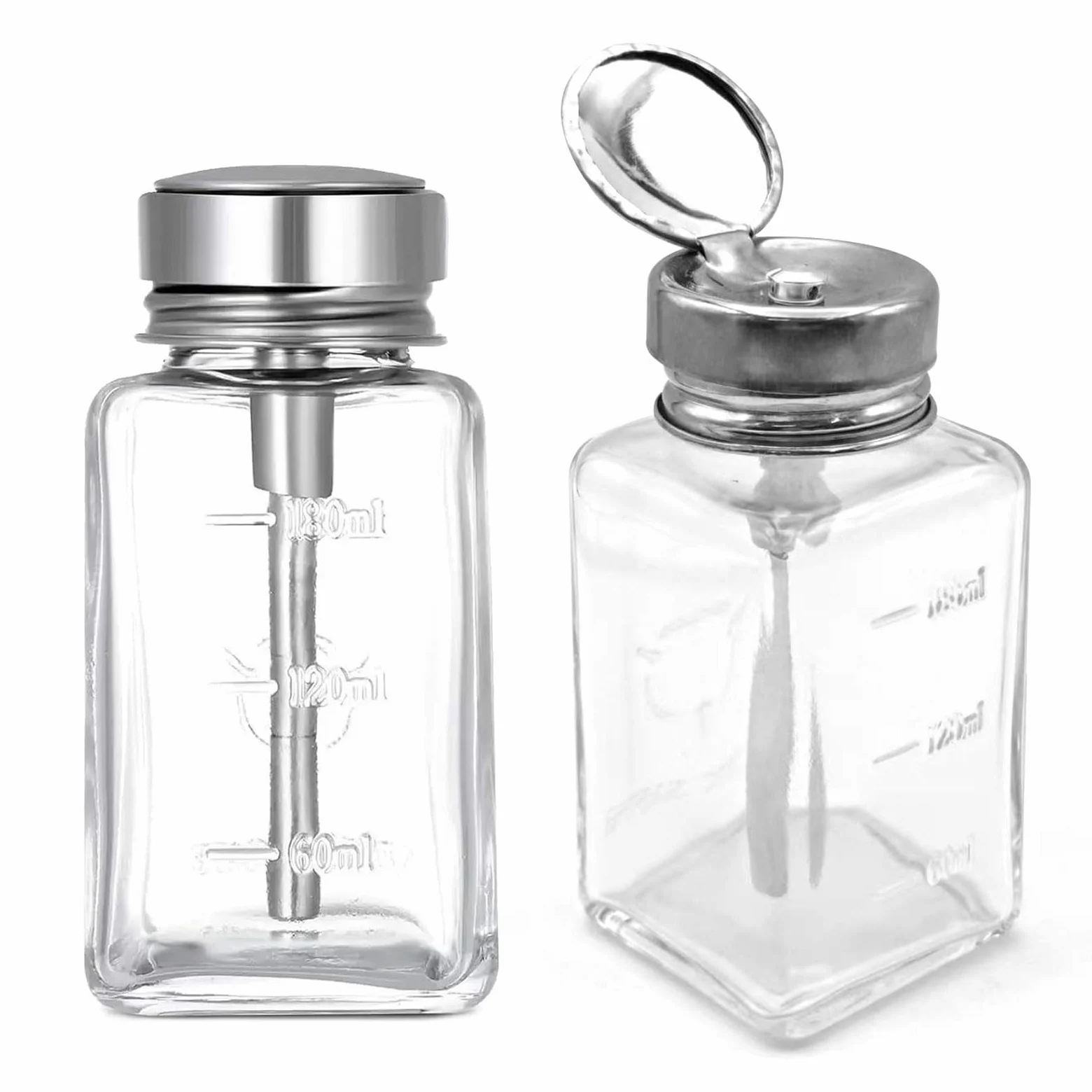 2 botellas dispensadoras transparentes de 180 ml