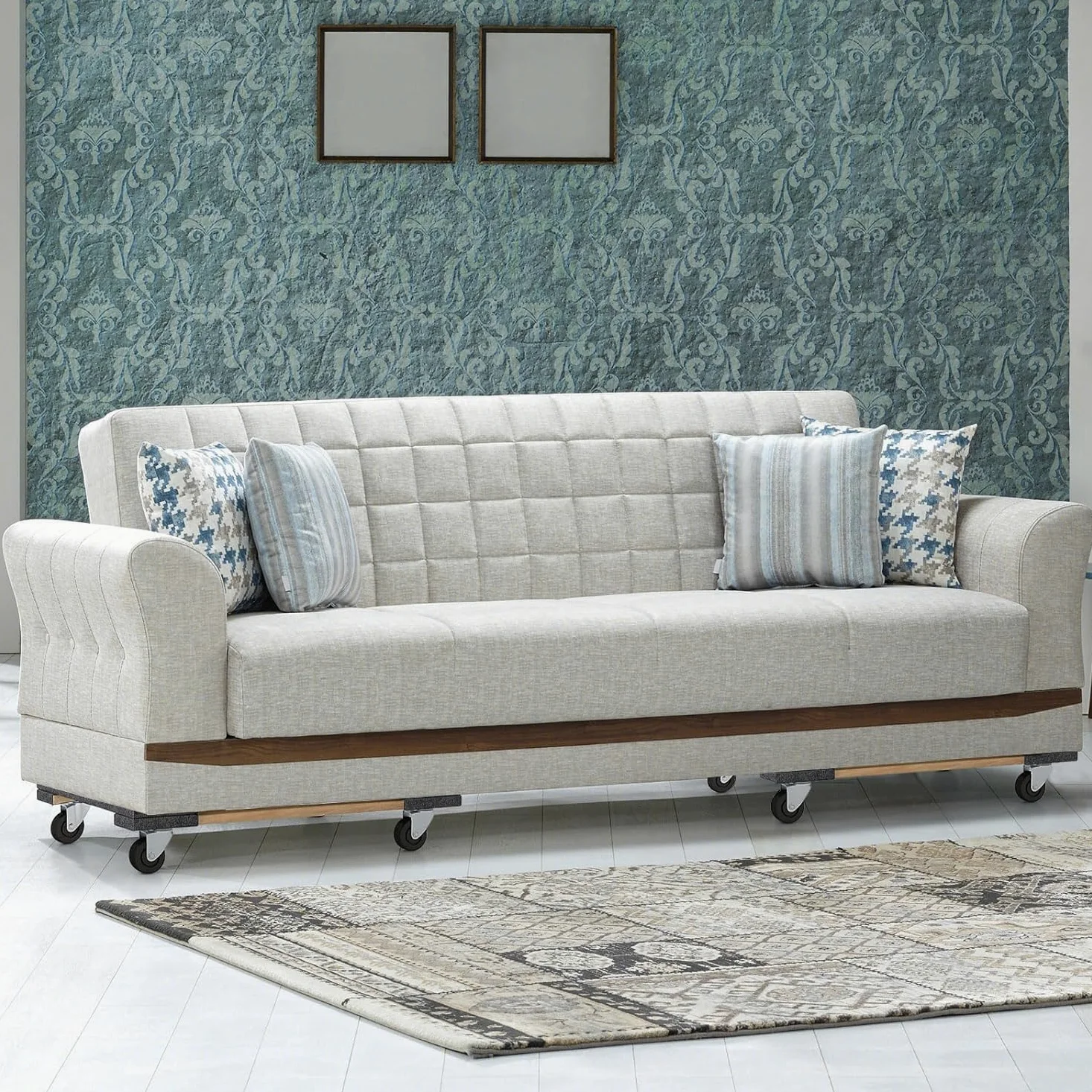 GYMAX Plataforma con Ruedas, 77 x 47 cm, Tabla de Ruedas de Madera de Acacia con 4 Ruedas Universales y Asa, Carga de hasta 450 kg, Tablero de Carro para Aparatos y Muebles con Cargas Pesadas