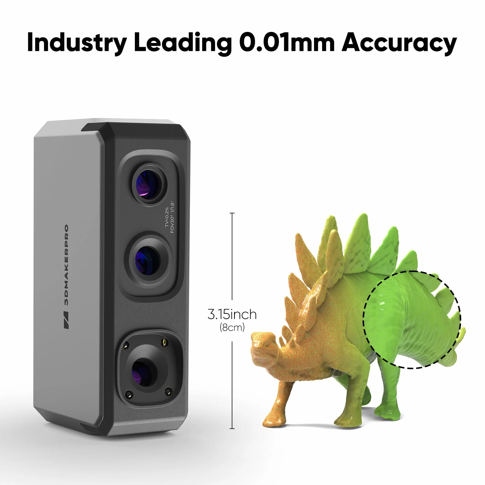Escáner 3D 3DMakerpro Seal, escáner 3D portátil con precisión de 0,01 mm, cámara a color de 24 bits, lentes ópticas antivibración, escáner 3D de velocidad de escaneo de 10 FPS - Kit Premium