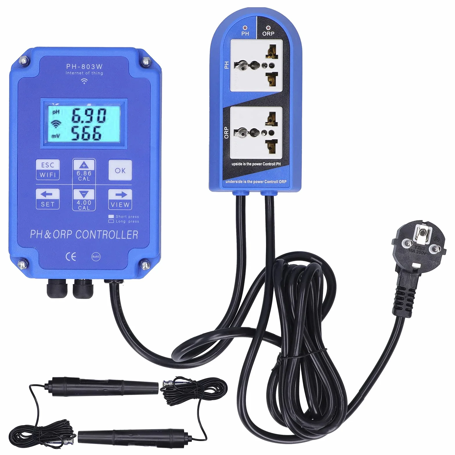PH ORP Medidor de Prueba de Agua de Parámetros Múltiples con Controlador ORP Redox para Monitoreo y Control de Calidad del Agua a Largo Plazo(EU Plug 250V)