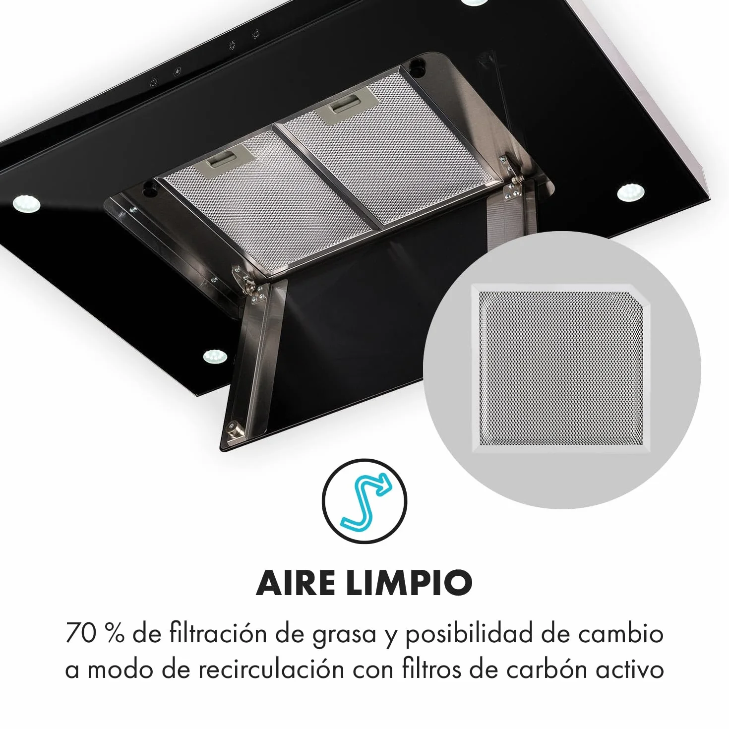 Klarstein Valeria Campana Isla 230W 650 m³/h 3 niveles potencia LED panel táctil vidrio acero inoxidable plateado