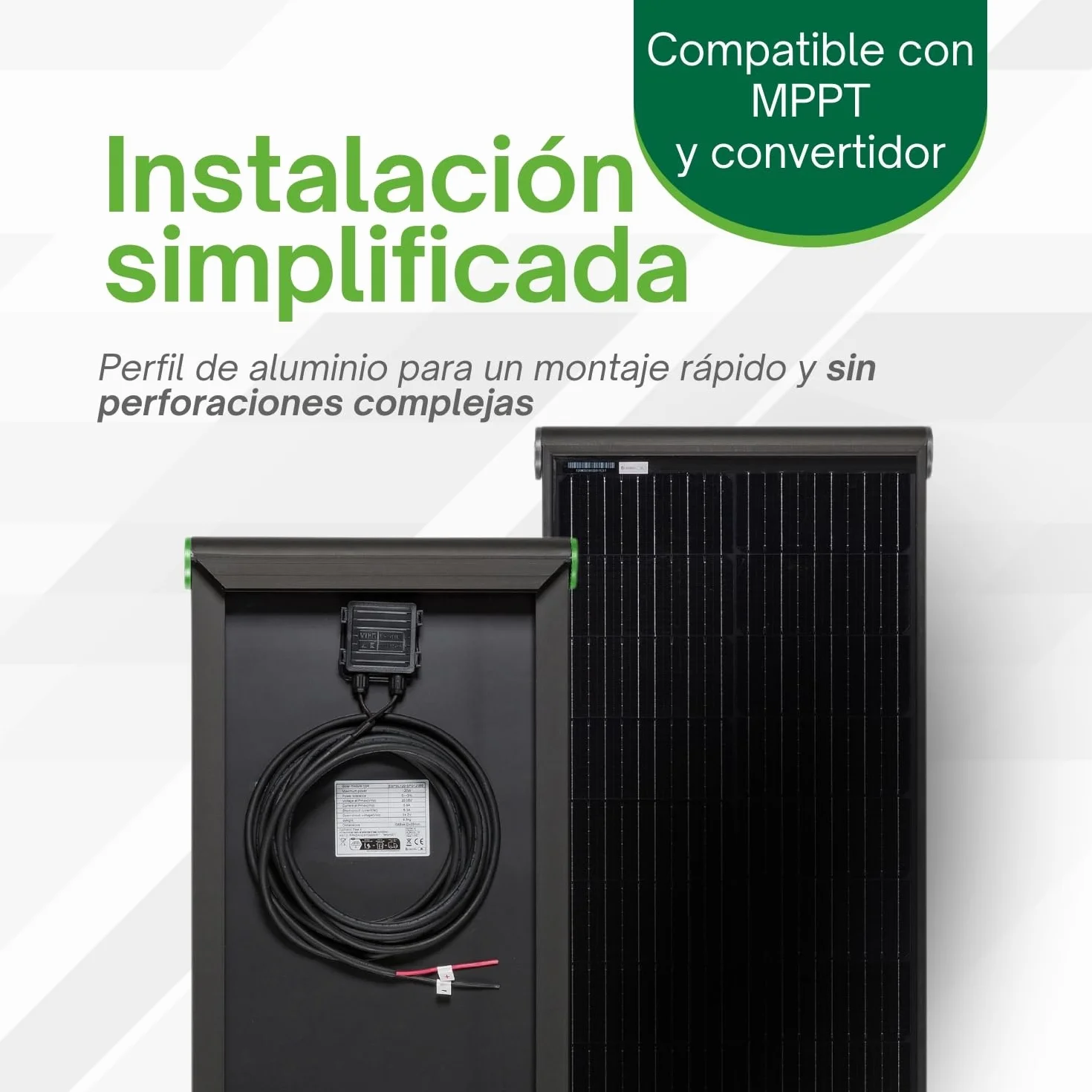 MOSCATELLI Placa Solar 120W SLIM Black Boost Monocristalino PERC kit solar completo para Camper con Perfil Integrado de Aluminio Negro para Montaje en el Techo - SIN REGULADOR