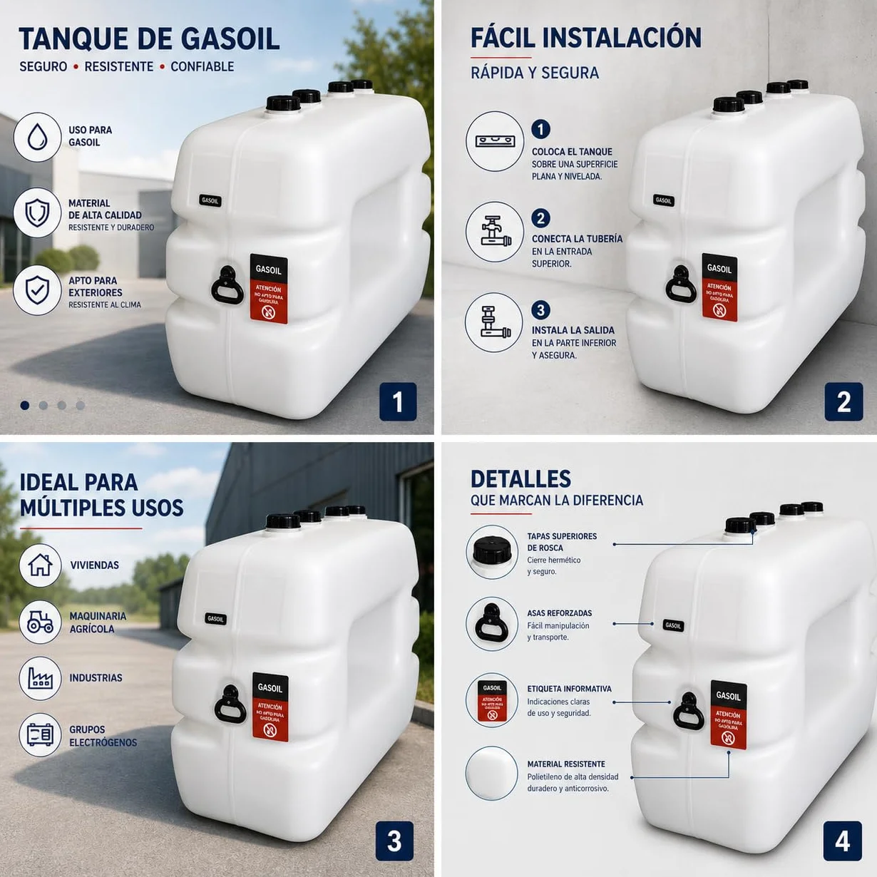 Deposito Gasoil 1500 Litros Homologado | Tanque Combustible HDPE | Alta Resistencia, Ligereza, Fácil Montaje, Paso por Puertas Estrechas | Uso Profesional, Compacto, Resistente y Seguro