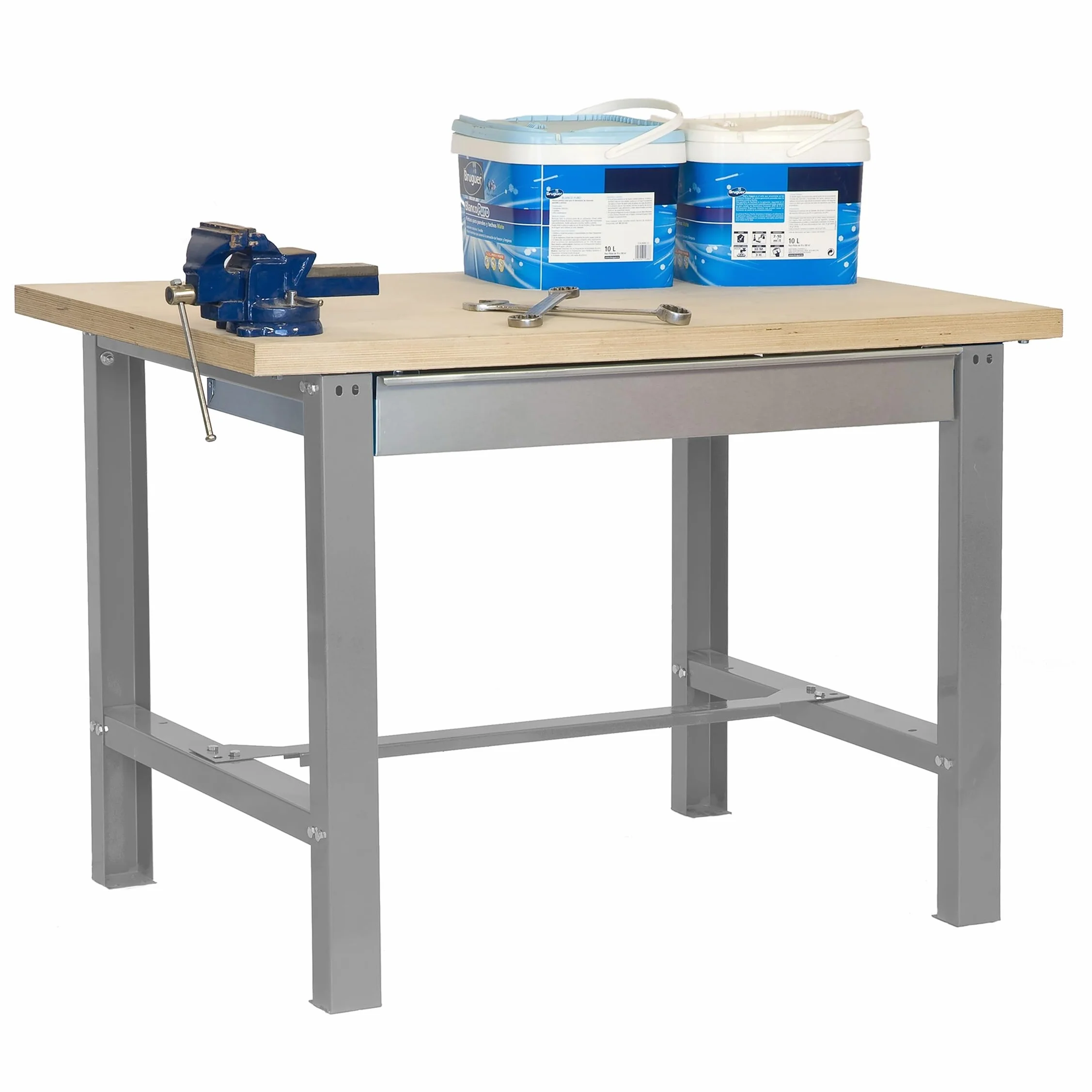 Simon Rack Banco de Trabajo Taller BT6, 600 kg, 865x1200x750 mm, Mesa con Cajón, Gris/Madera MDF