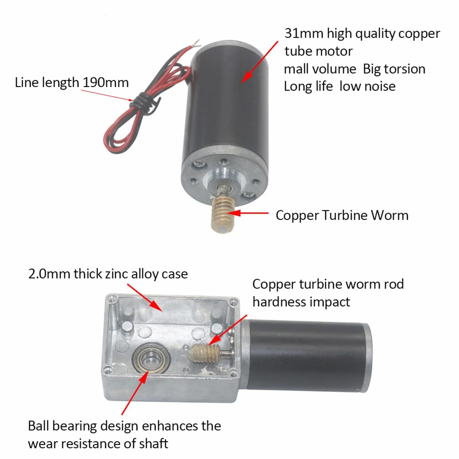Motor de Engranajes de Tornillo 12V 20 RPM Alta Torsión Eje Reversible 8 mm