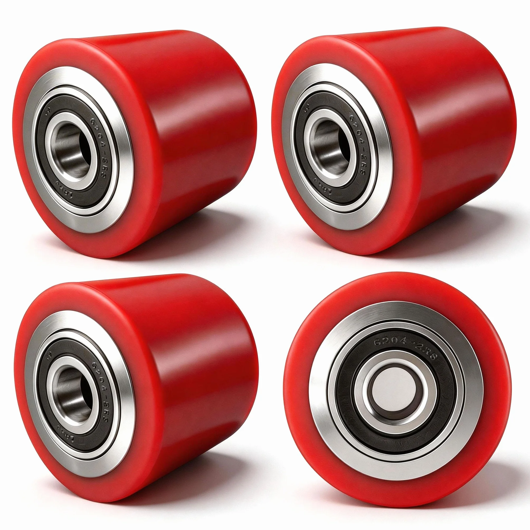 Ruedas para Transpaleta de Poliuretano 80 x 70mm, Eje 20mm, Capacidad 750kg, 4 Piezas