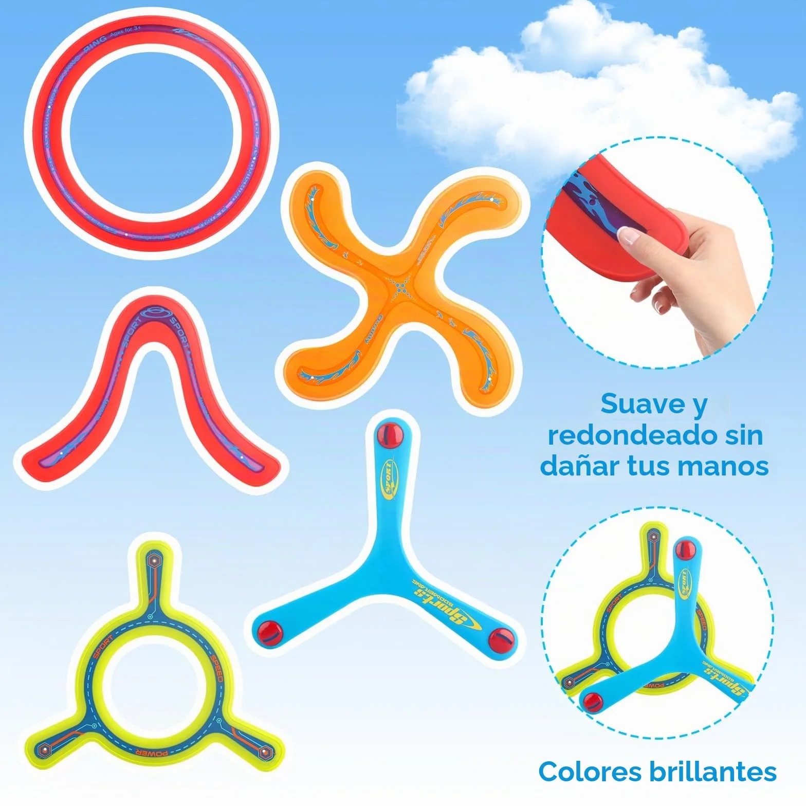 deAO Conjunto Boomerang 5 Piezas Multicolor para Principiantes Actividades Deportivas al Aire Libre
