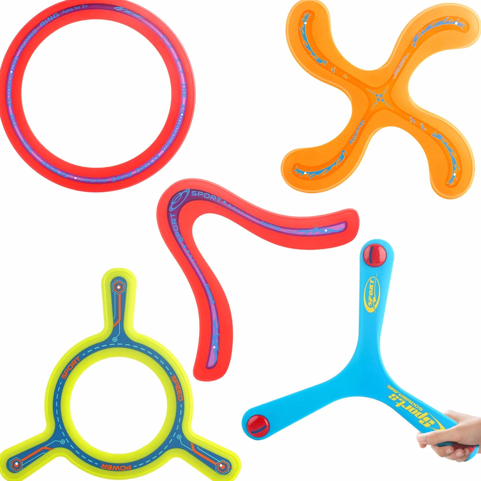 deAO Conjunto Boomerang 5 Piezas Multicolor para Principiantes Actividades Deportivas al Aire Libre