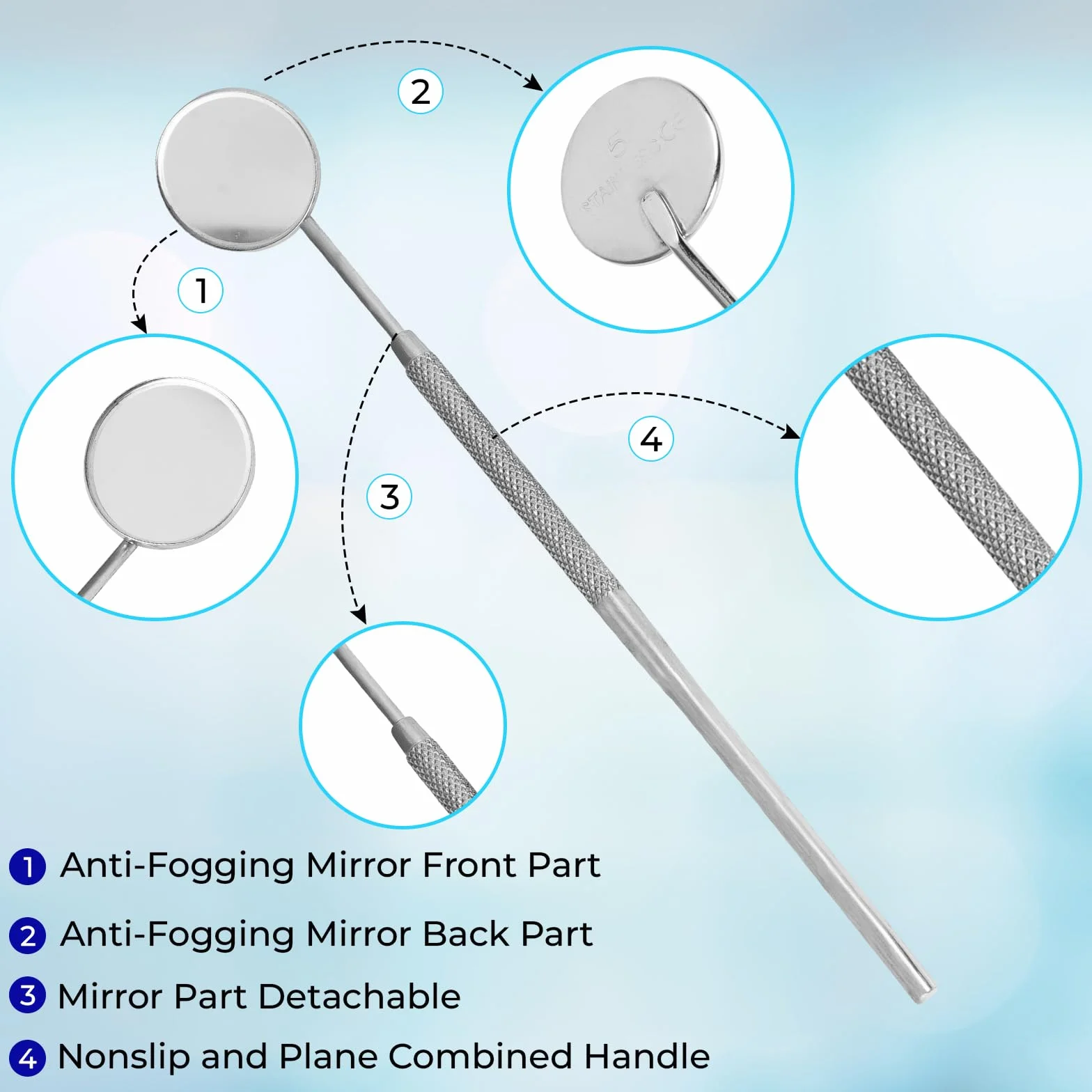 Espejo dental de acero inoxidable para dentista limpieza e higiene bucal