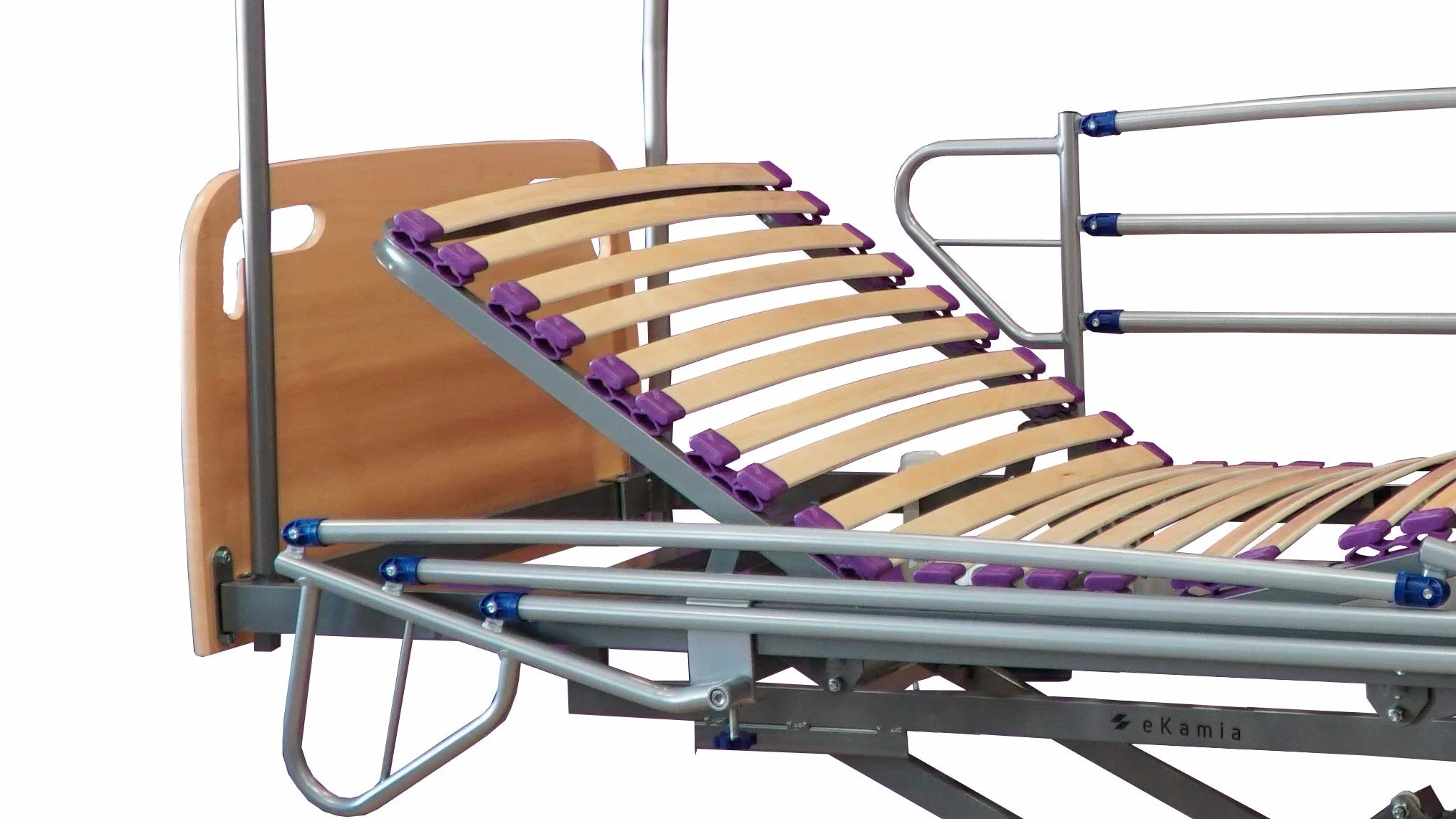 ekamia - Cama Articulada Geriátrica de Hospital Eléctrica con Carro Elevador, Cabecero, Piecero, Barandilla, Agarrador y Porta Gotero - 105cm x 190cm