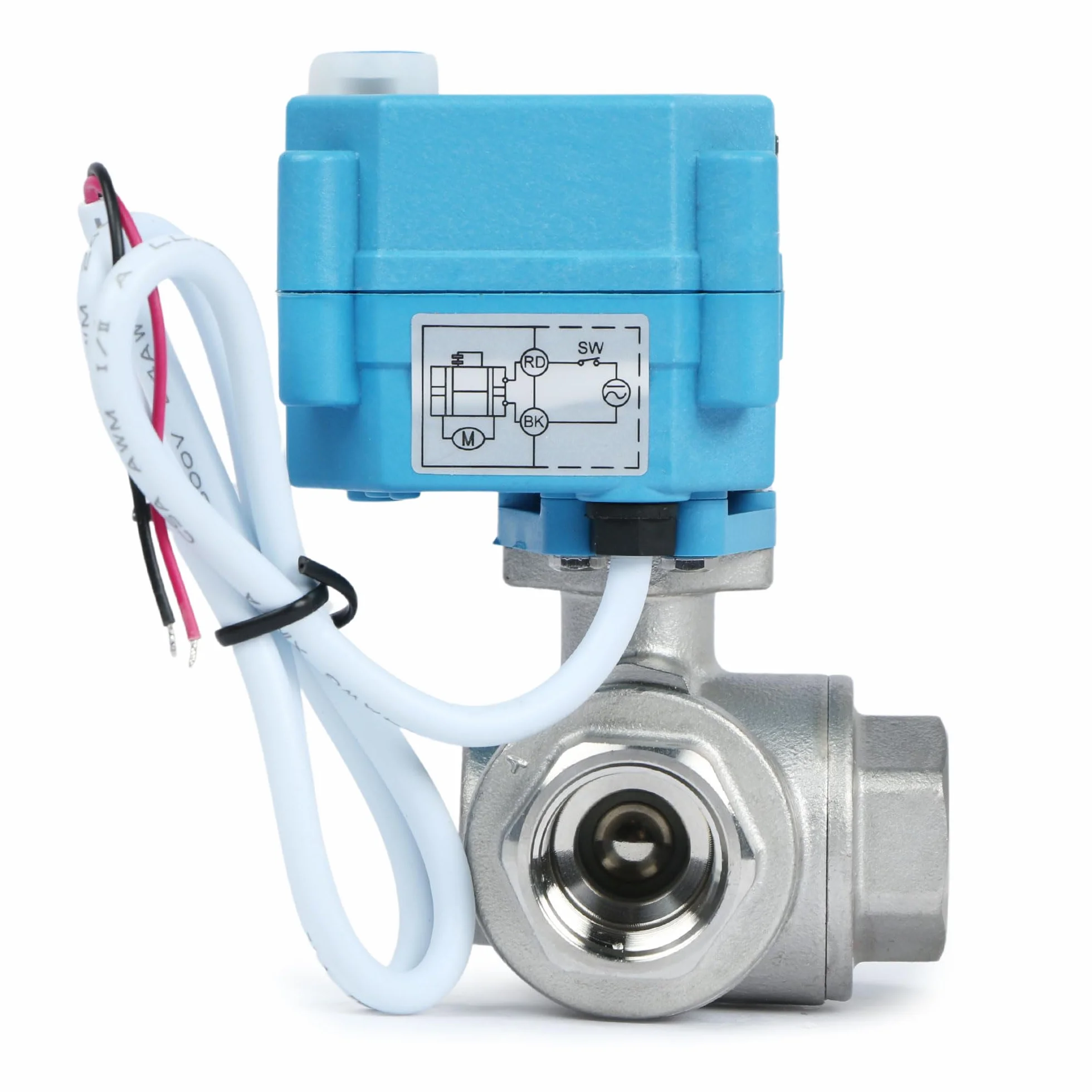 U.S. Solid Válvula motorizada 3 vías acero inoxidable: tipo L - eléctrica válvula con función manual, puerto estándar (1/2", AC110-230V)
