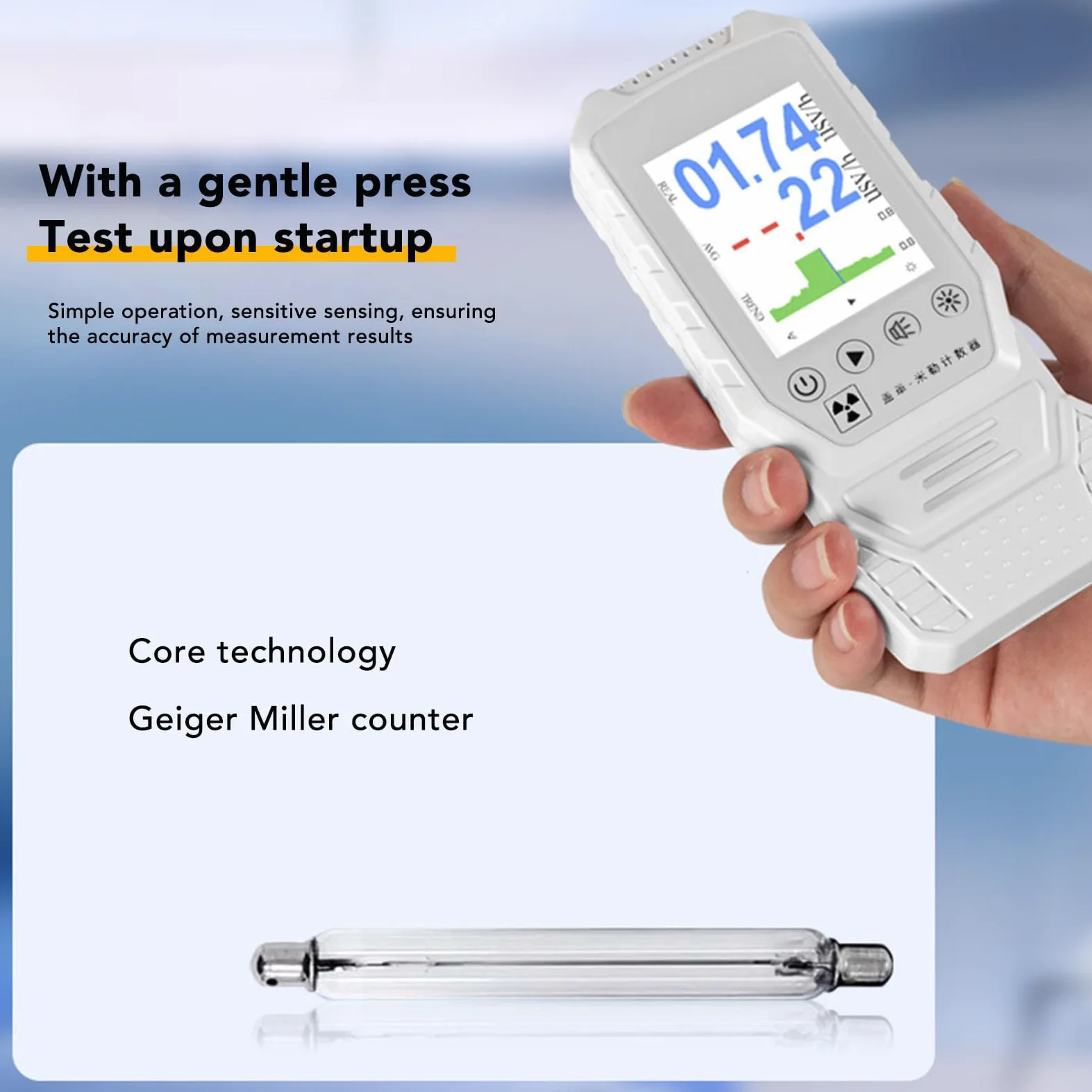 Hyuduo Detector de Radiación Nuclear, Contador Geiger ABS con Tubo GM, Detección de Rayos X Beta Gamma, Alarma de Sonido Ligero, Batería de 2000 MAh para el Lugar de Trabajo del Laboratorio del