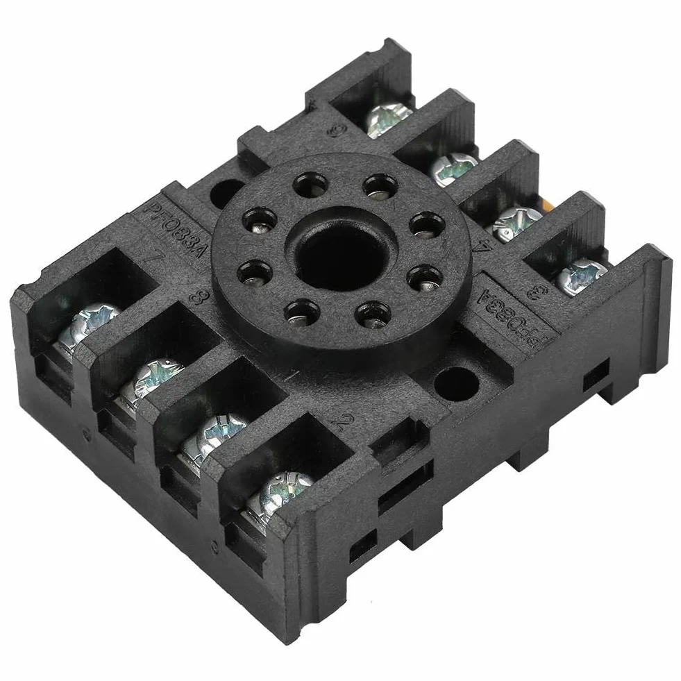Base de relé, conector 8 pines, terminal tornillo duradero, zócalo enchufe industrial, soporte potencia estable, temporizador integrado, instalación sencilla para profesionales eléctricos