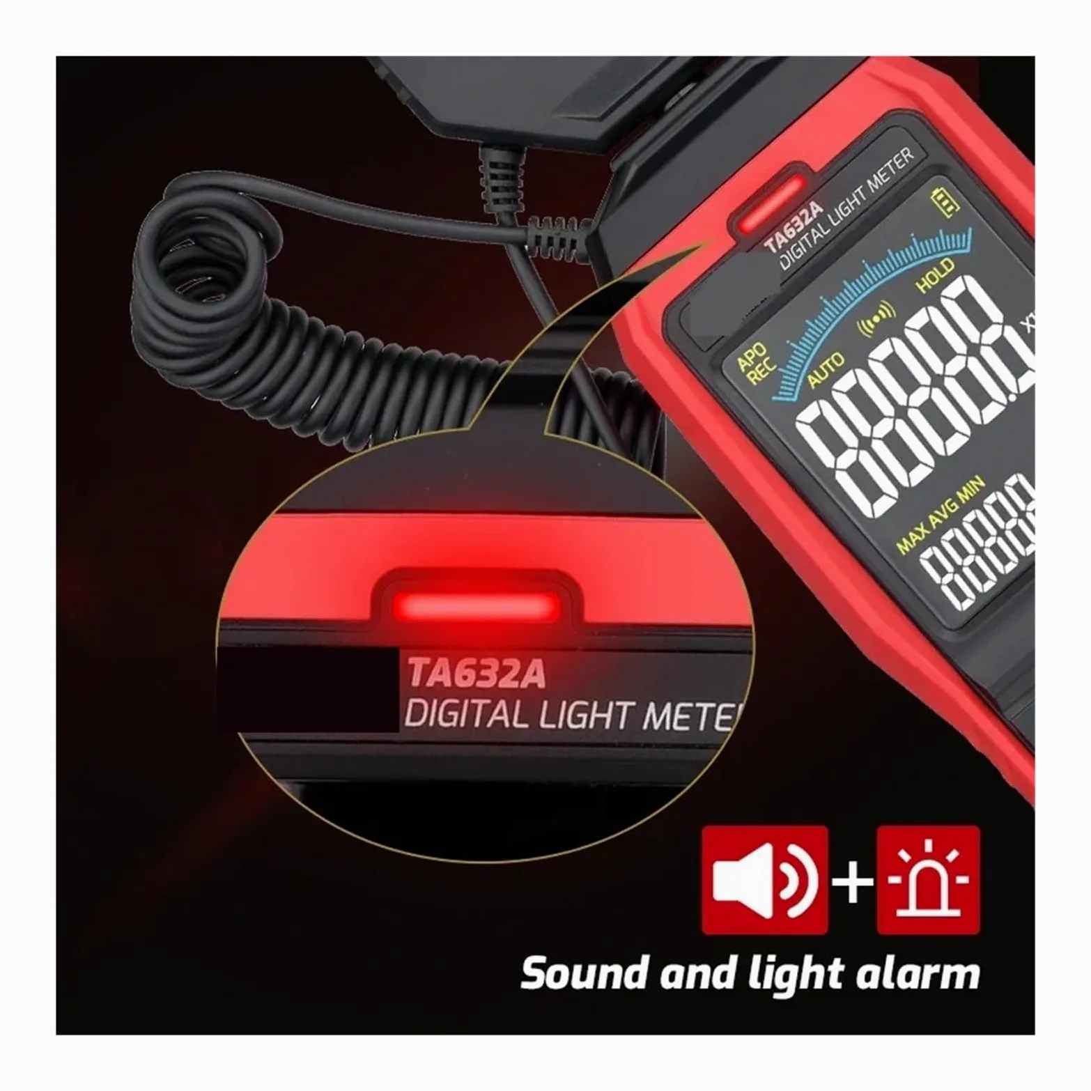 Medidor De Luz Digital TA632A TA632B, Luxómetro For Fotografía, Sonda Desmontable, Iluminómetro Lux/Fc, Fotómetro, Probador Ambiental(TA632A 200000Lux)