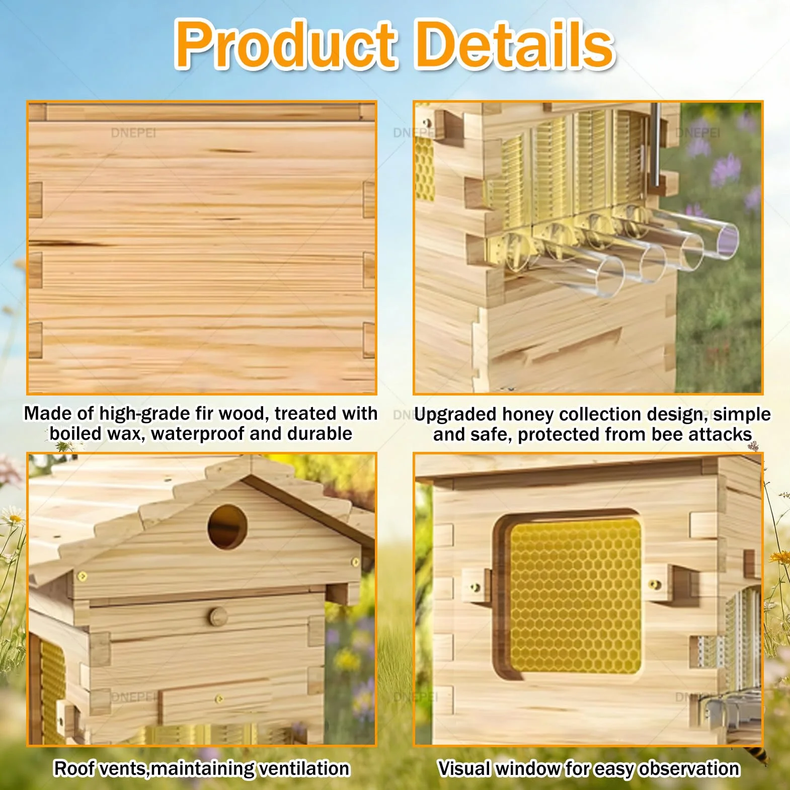 Kit completo de colmena de abejas con ventana de observación y grifo de miel, incluye casa de abejas carpinteras para jardines favorables para los polinizadores